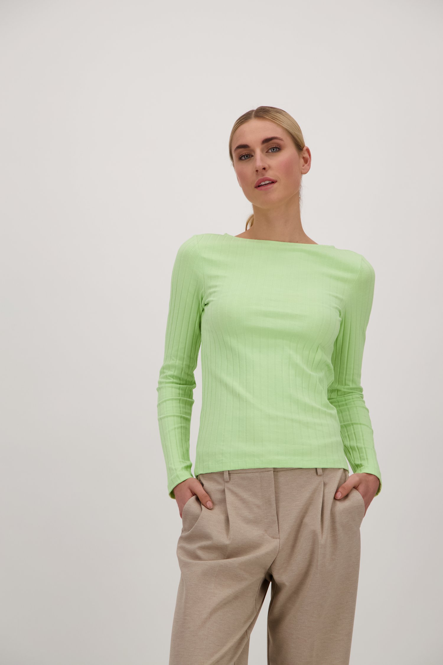 T-shirt côtelé vert clair de Opus pour Femmes