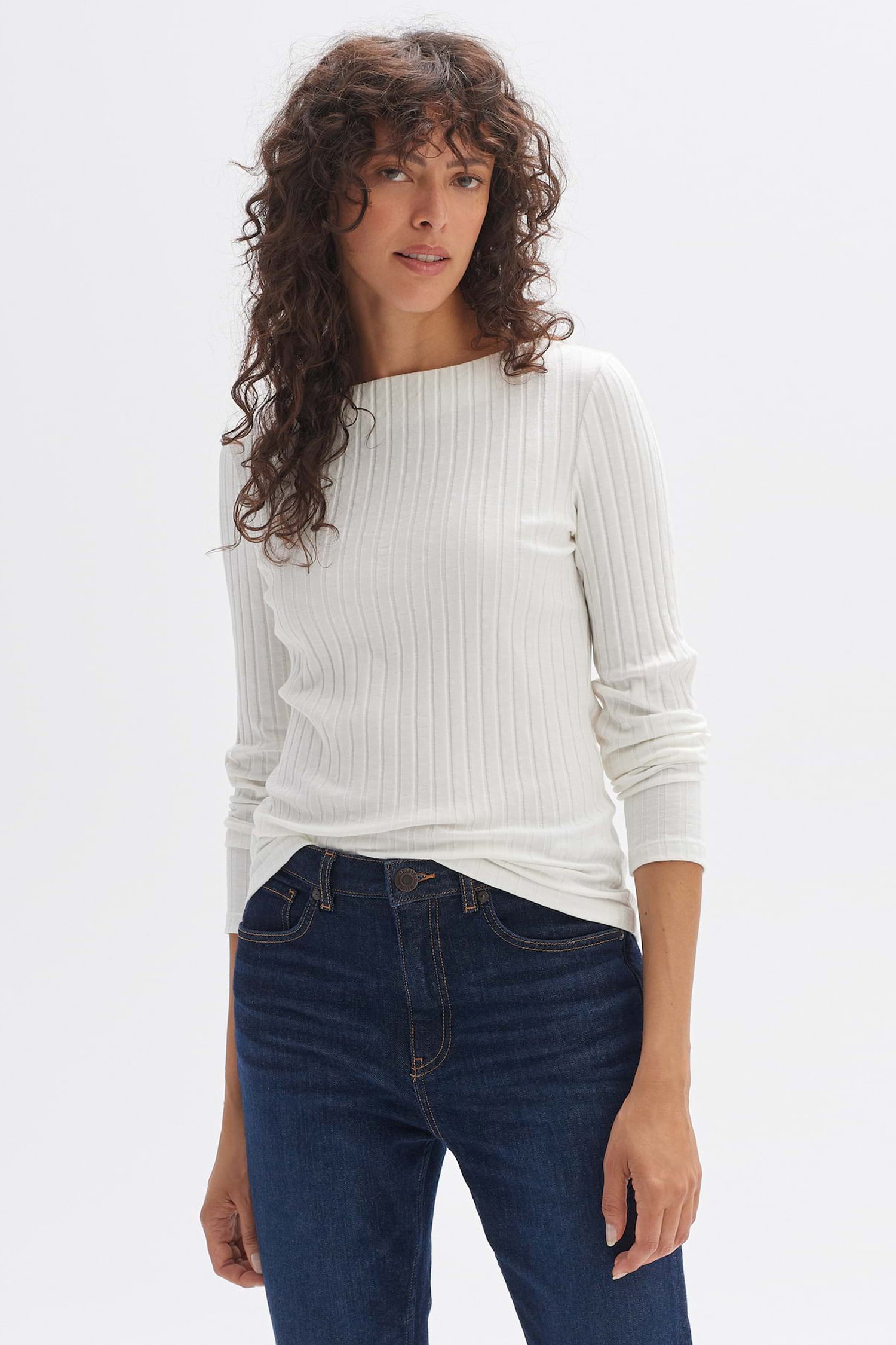 T-shirt côtelés écru à manches longues de Opus pour Femmes