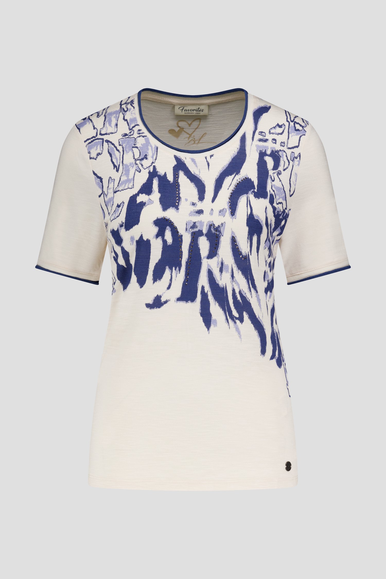 T-shirt écru à imprimé bleu et strass de Barbara Lebek pour Femmes