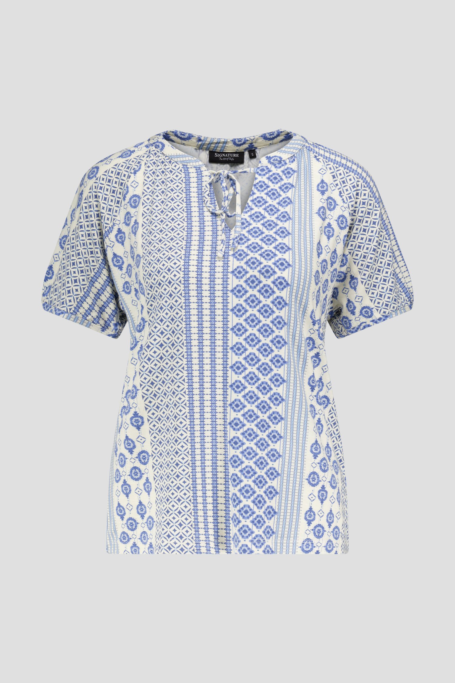T-shirt écru avec imprimé bleu de Signature pour Femmes
