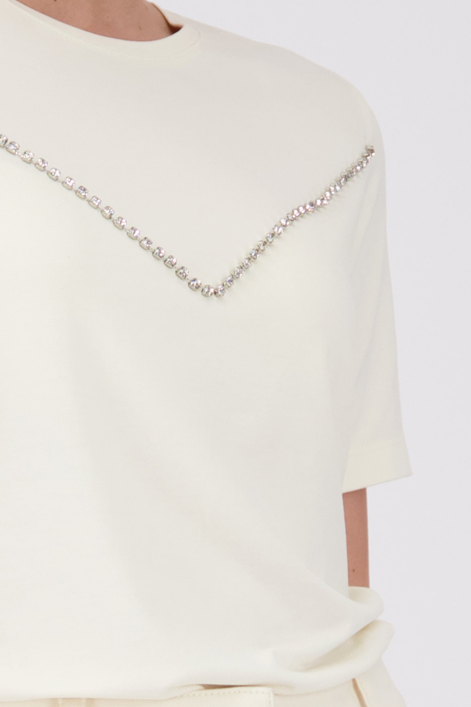 Détail de T-shirt écru avec pierres argentées de D'Auvry pour Femmes