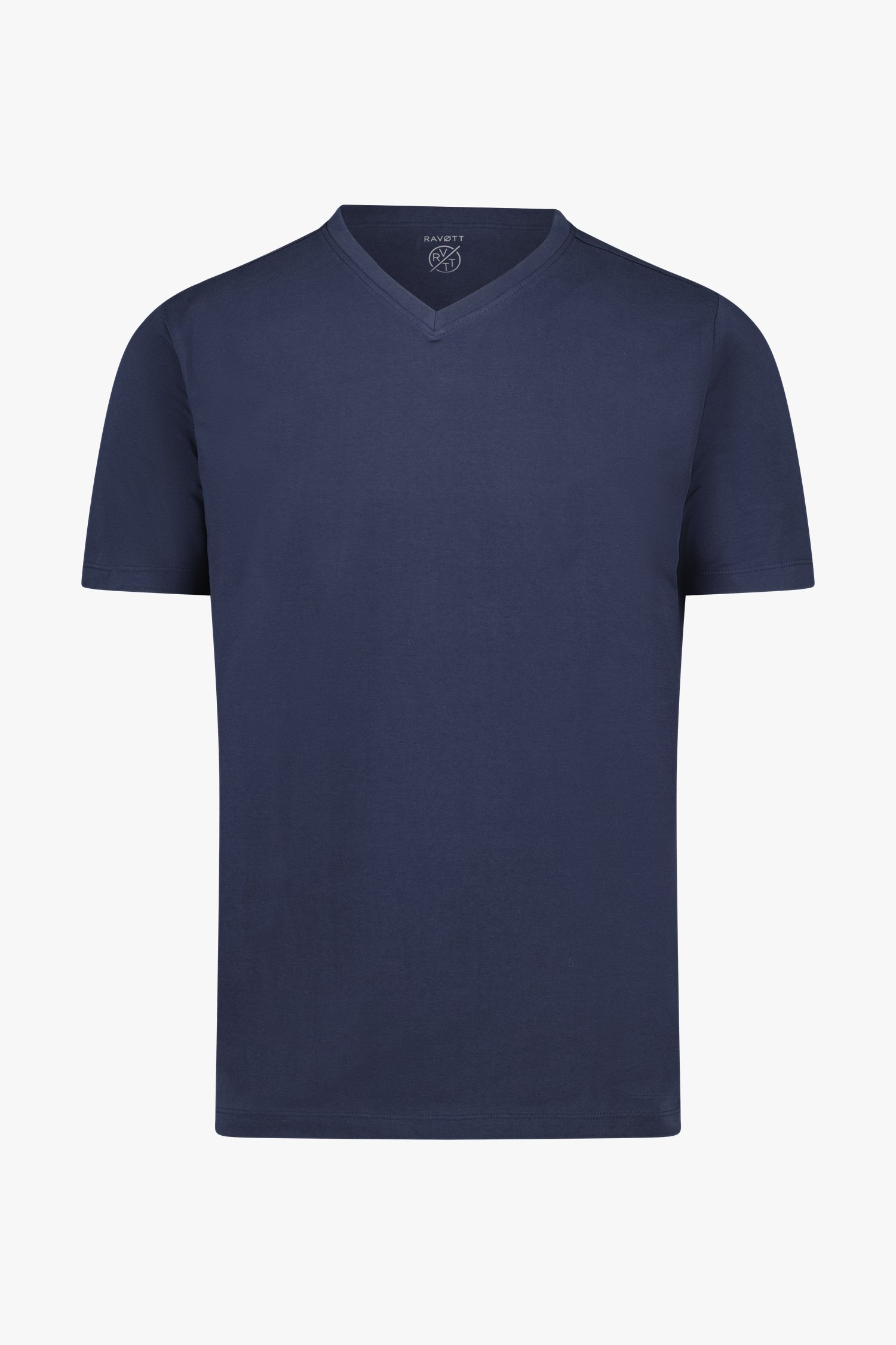 T-shirt en coton bleu marine avec col en V de Ravøtt pour Hommes
