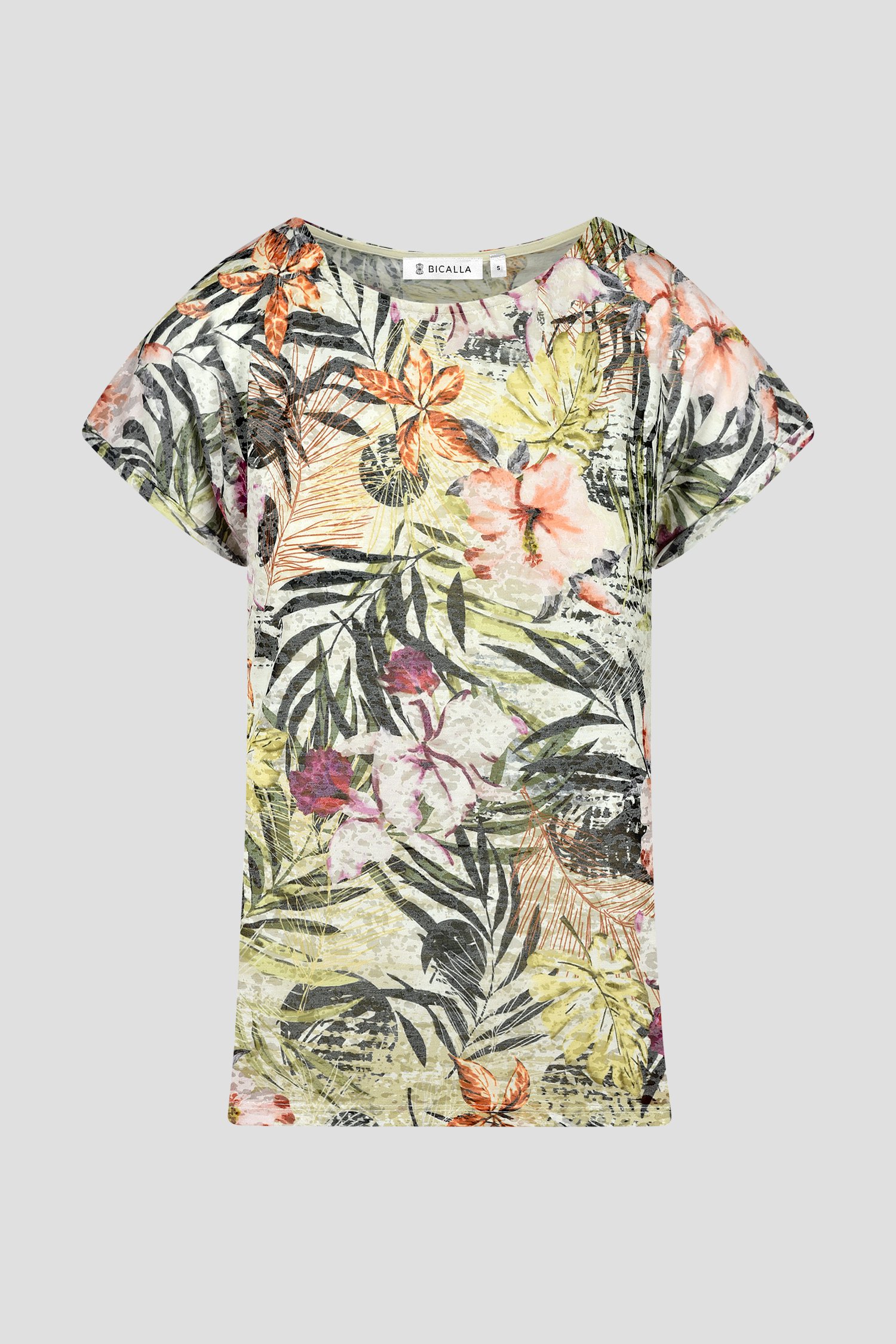 T-shirt fin avec impression de feuilles pastel de Bicalla pour Femmes