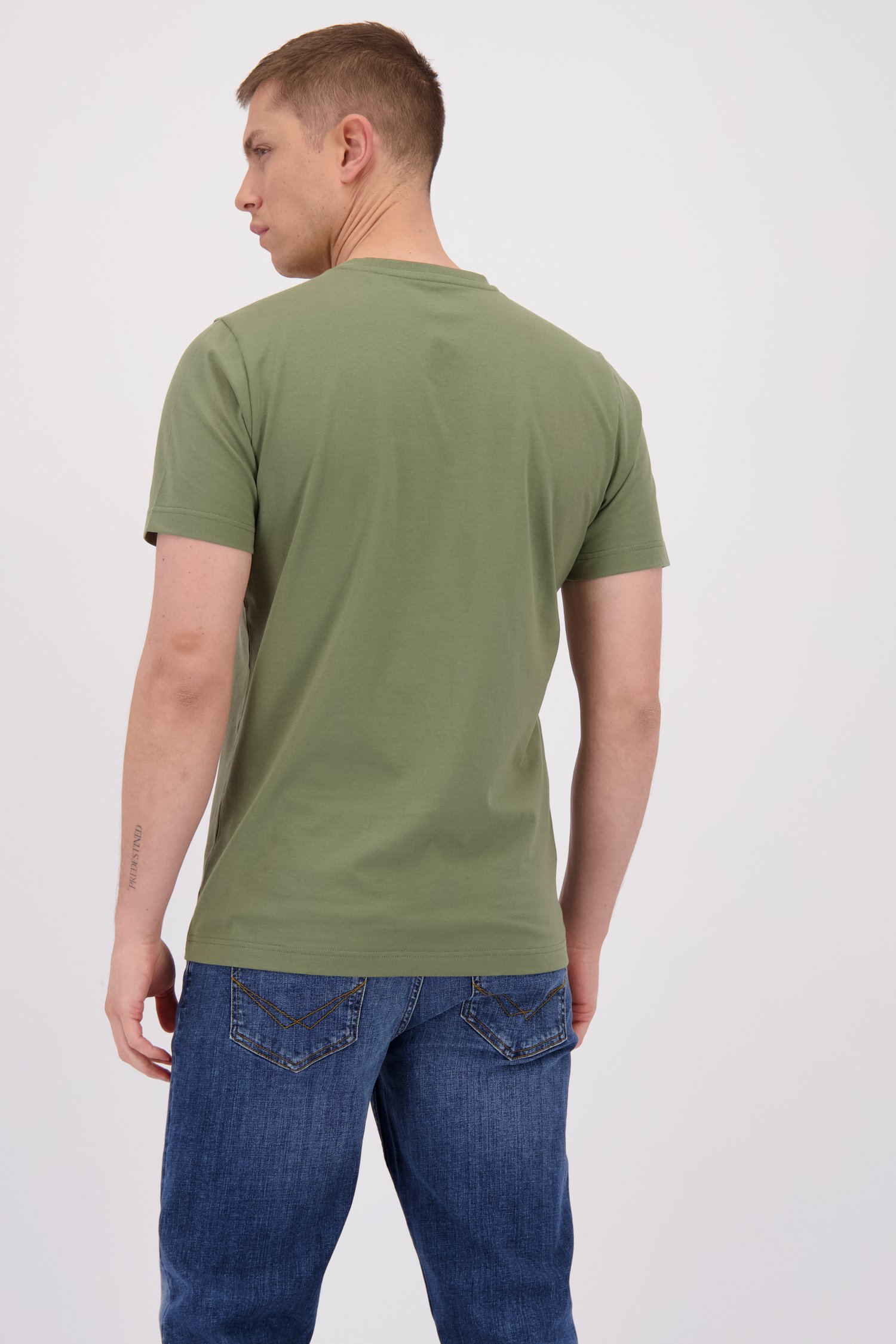 Le dos de T-shirt gris en coton à col en V de Liberty Island pour Hommes