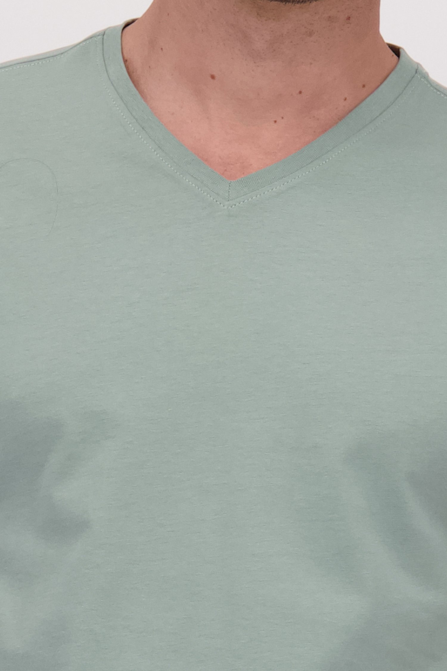 T-shirt gris-vert à col en V de Liberty Island pour Hommes