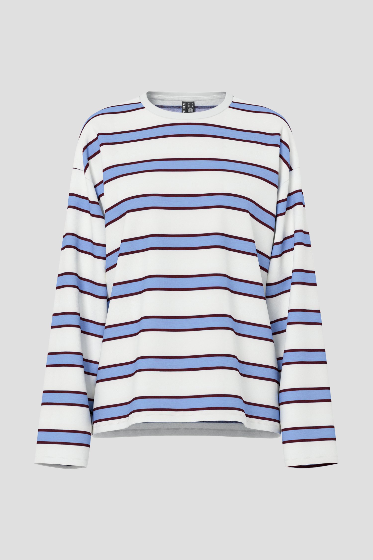 Productfoto 1 van T-shirt met blauw-bruin gestreept motief door Pieces voor Dames