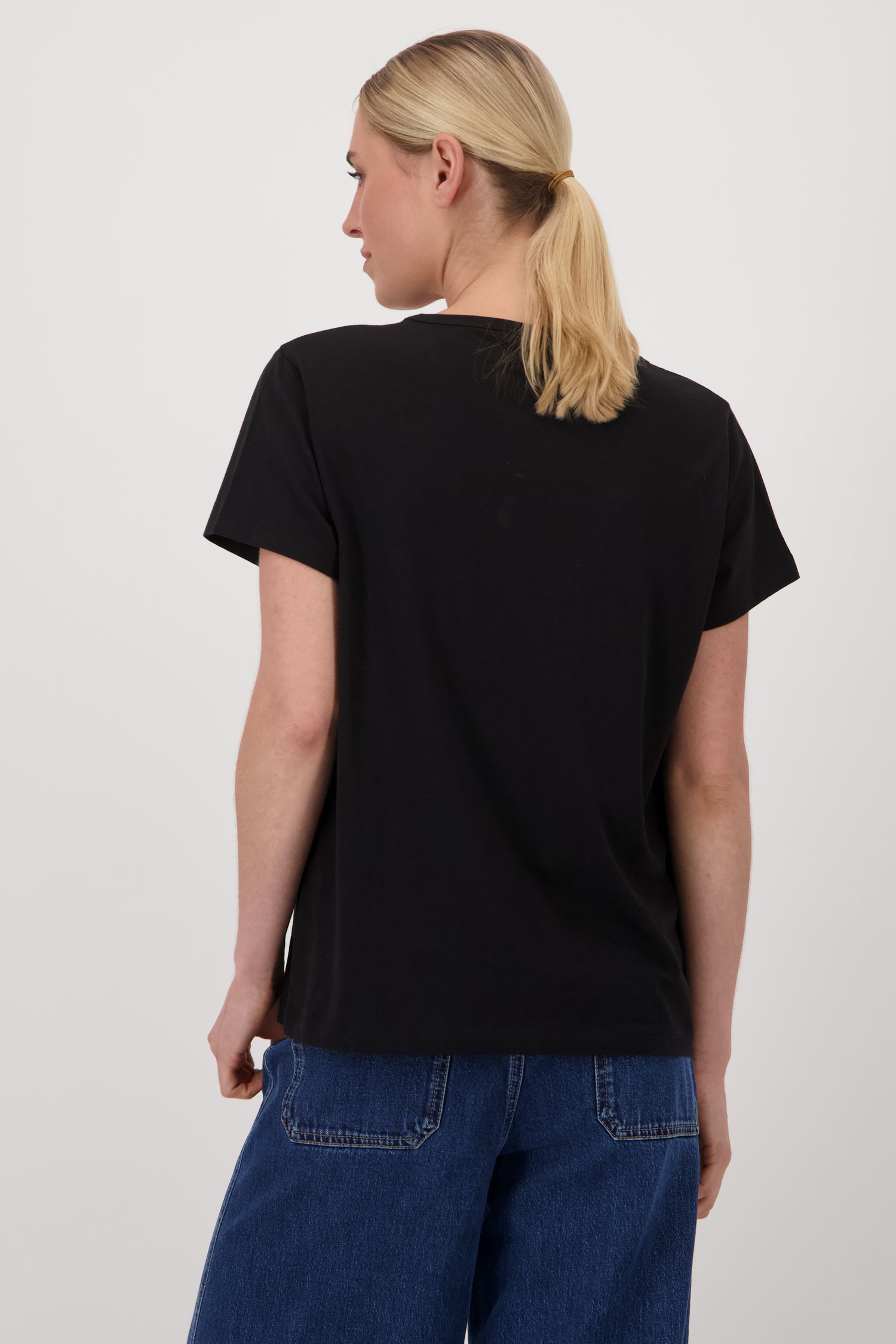 T-shirt noir avec col rond de Liberty Island pour Femmes
