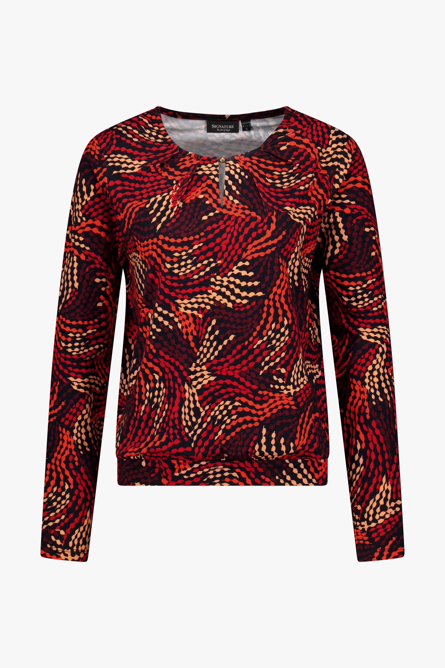 T-shirt noir avec imprimé dans les tons rouges de Signature pour Femmes