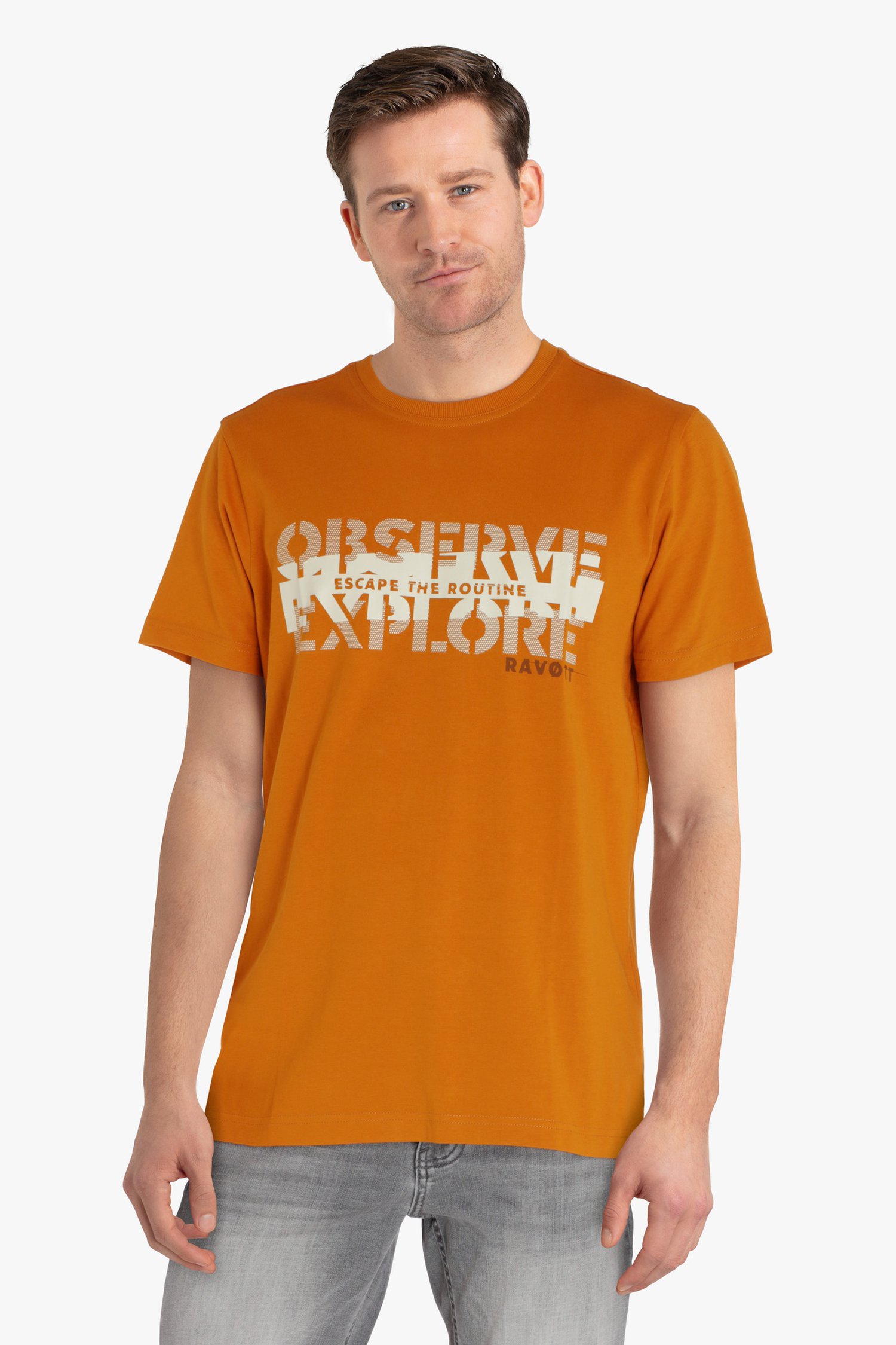 T-shirt orange à imprimé blanc de Ravøtt pour Hommes