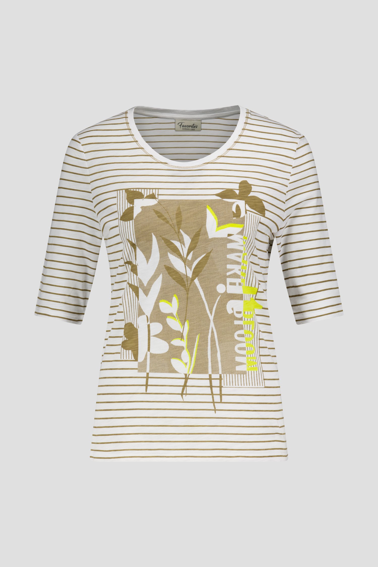 T-shirt rayé blanc-marron avec imprimé de Barbara Lebek pour Femmes
