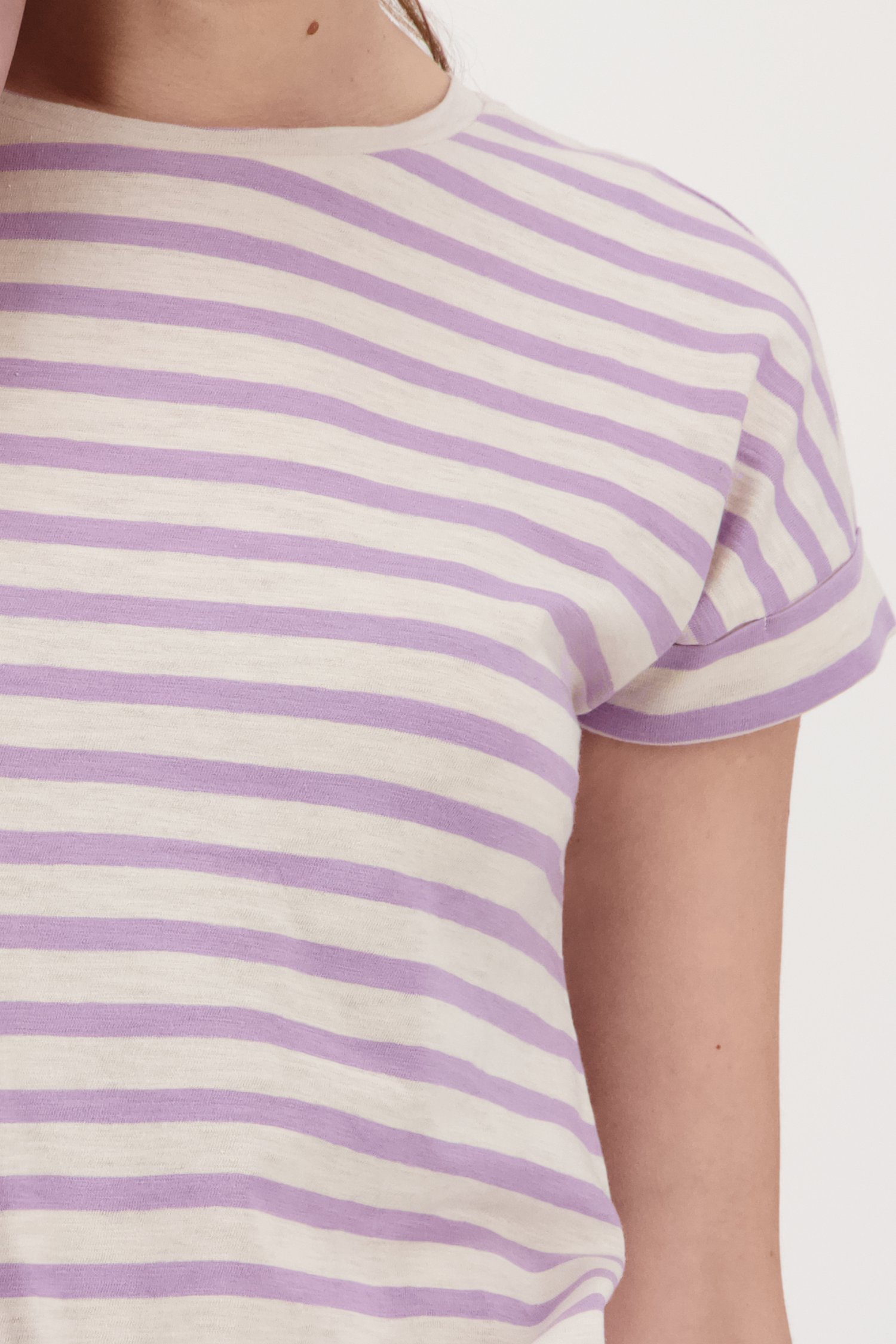 T-shirt rayé en écru et violet clair de Liberty Island pour Femmes