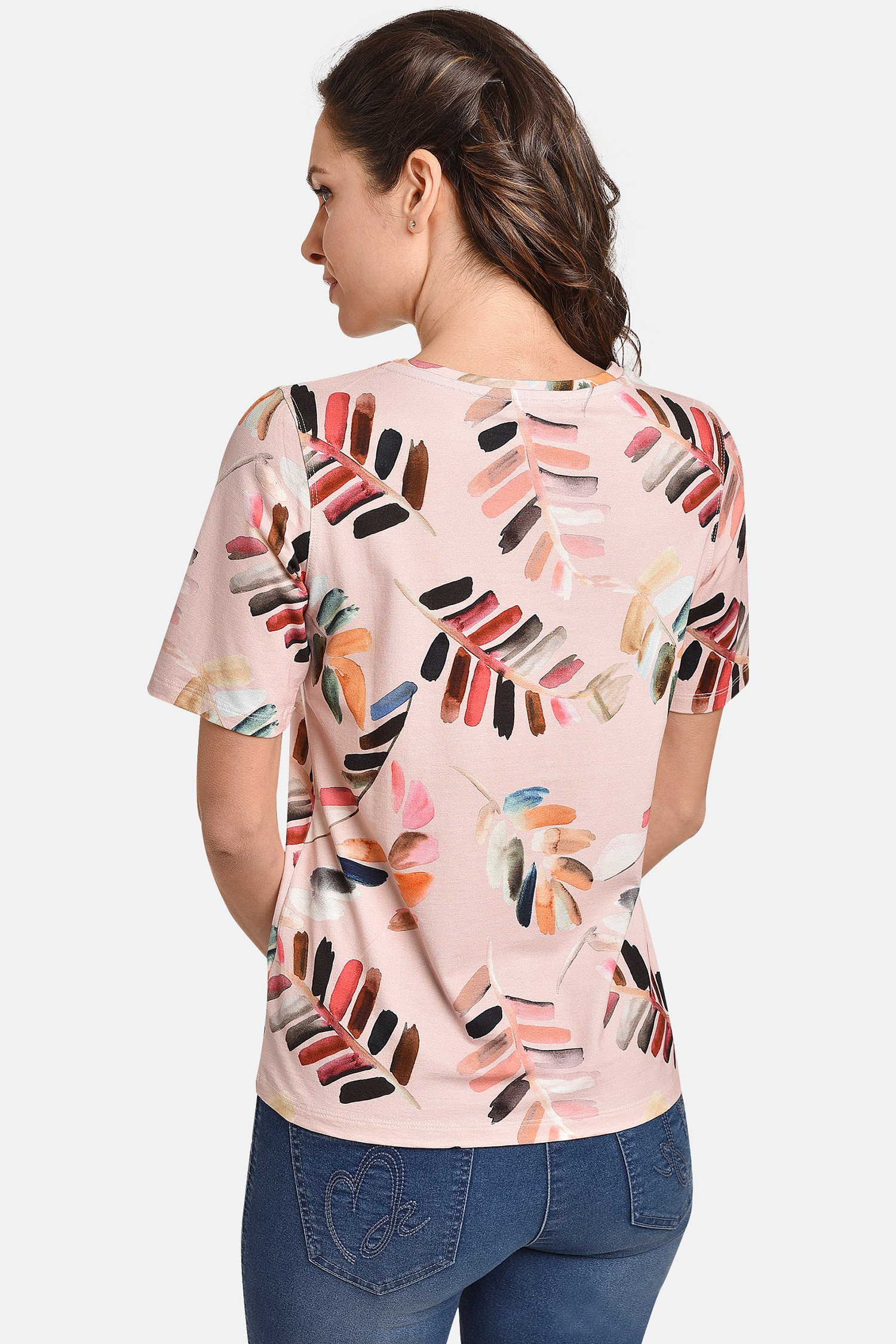 T-shirt rose avec impression de feuilles colorées de Bicalla pour Femmes