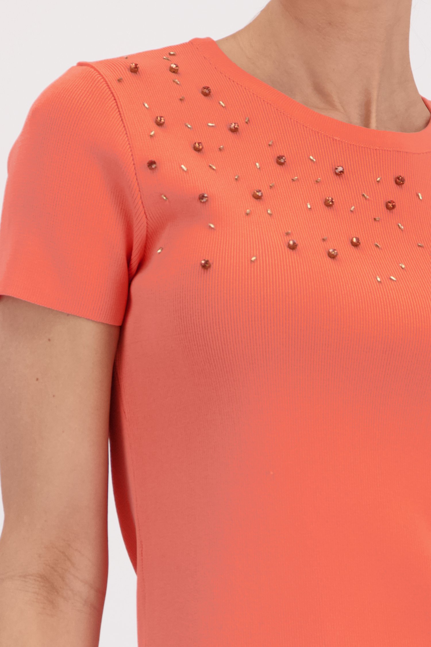 T-shirt rose corail côtelé avec strass de D'Auvry pour Femmes