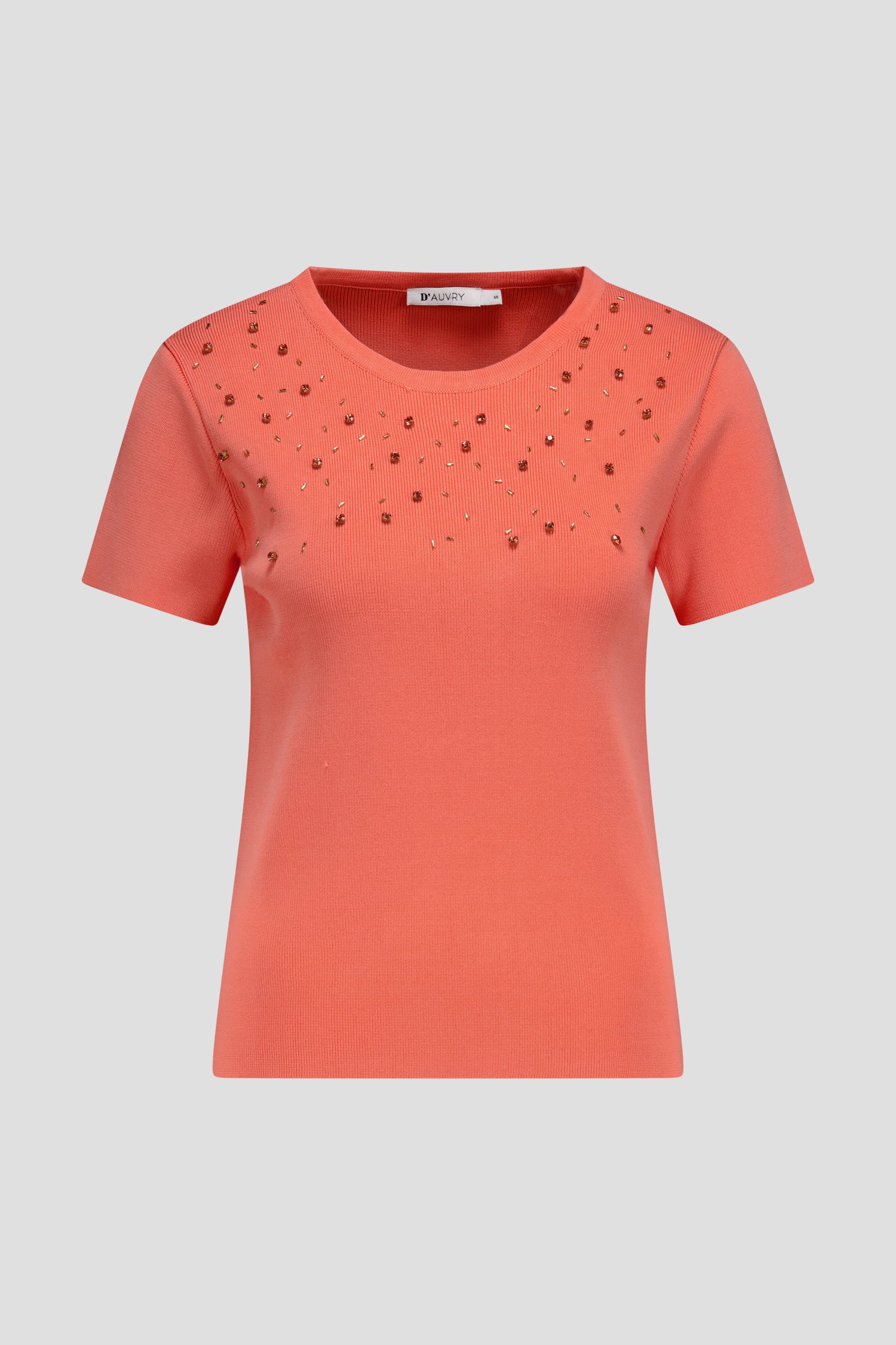 T-shirt rose corail côtelé avec strass de D'Auvry pour Femmes