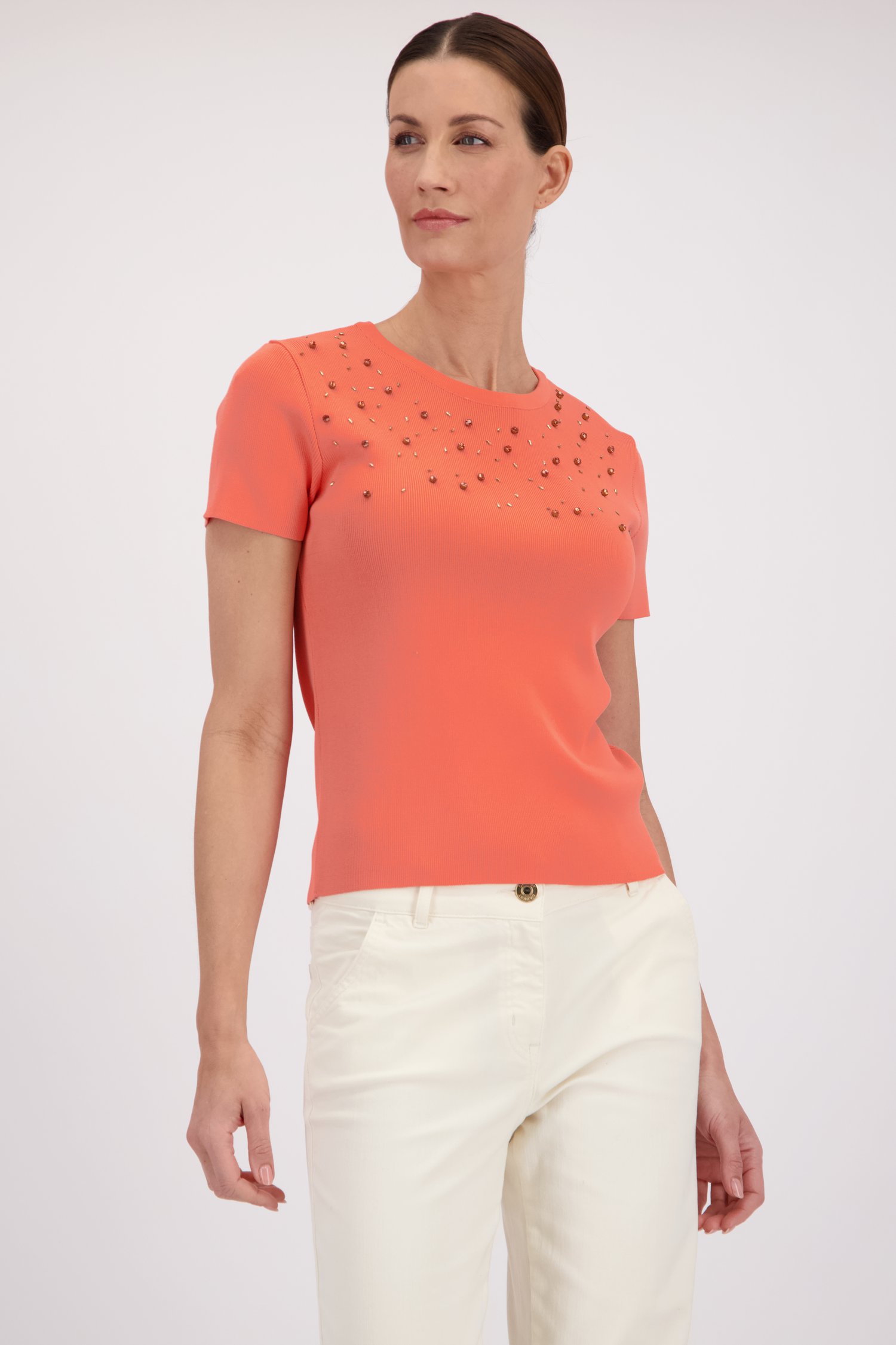 T-shirt rose corail côtelé avec strass de D'Auvry pour Femmes