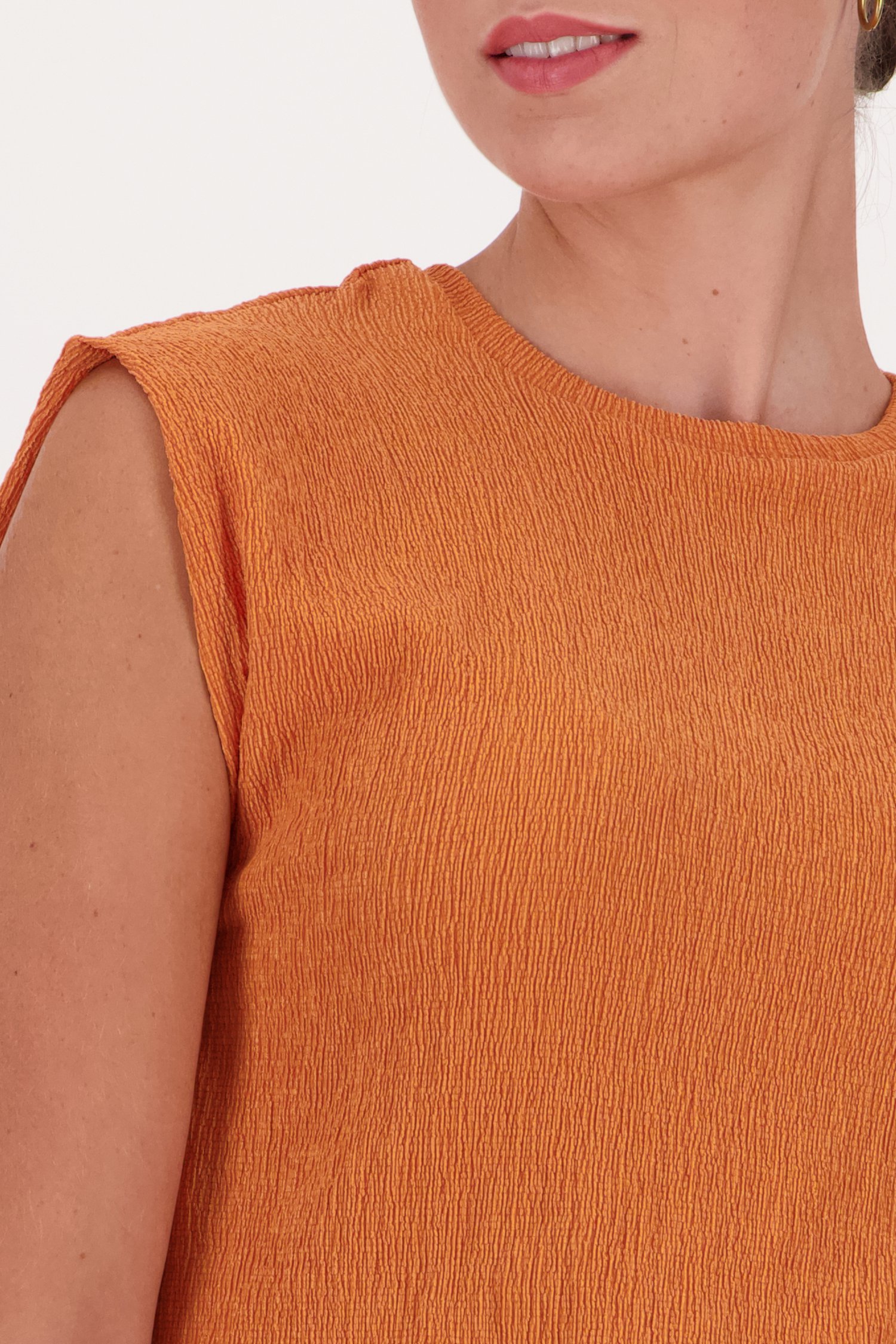 T-shirt sans manches orange de Liberty Island pour Femmes