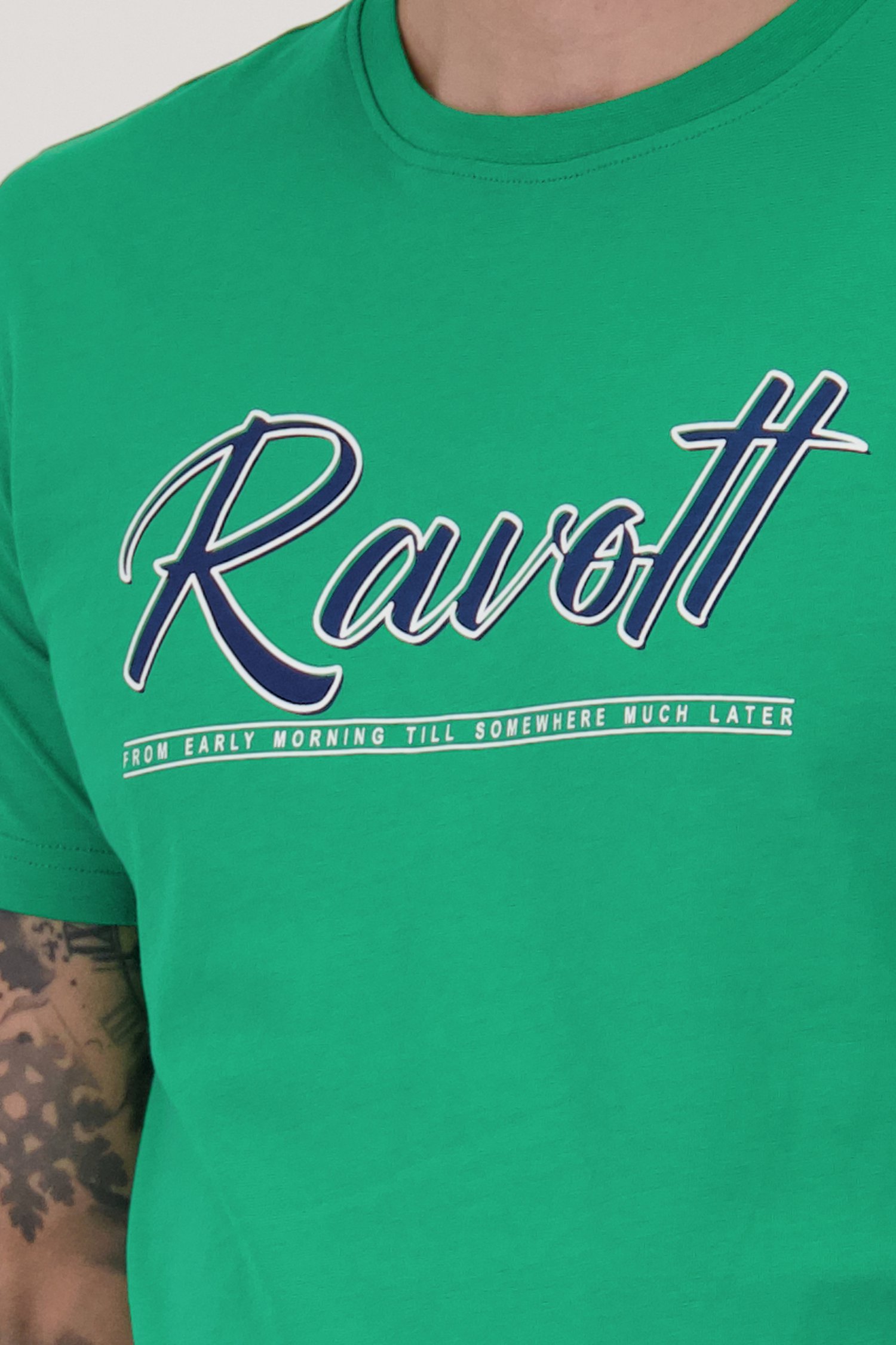 T-shirt vert à imprimé de Ravøtt pour Hommes