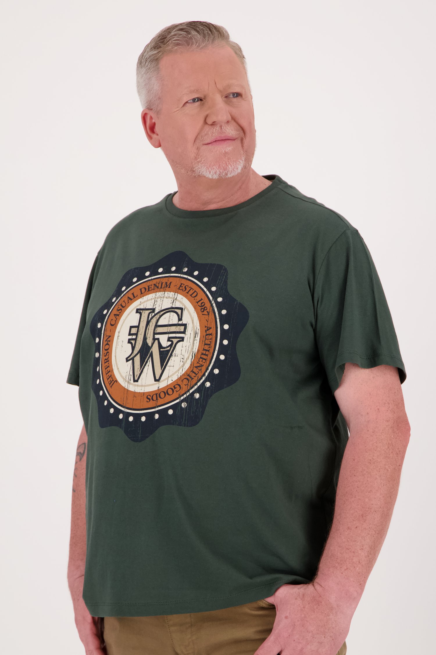 T-shirt vert foncé avec imprimé de Jefferson pour Hommes
