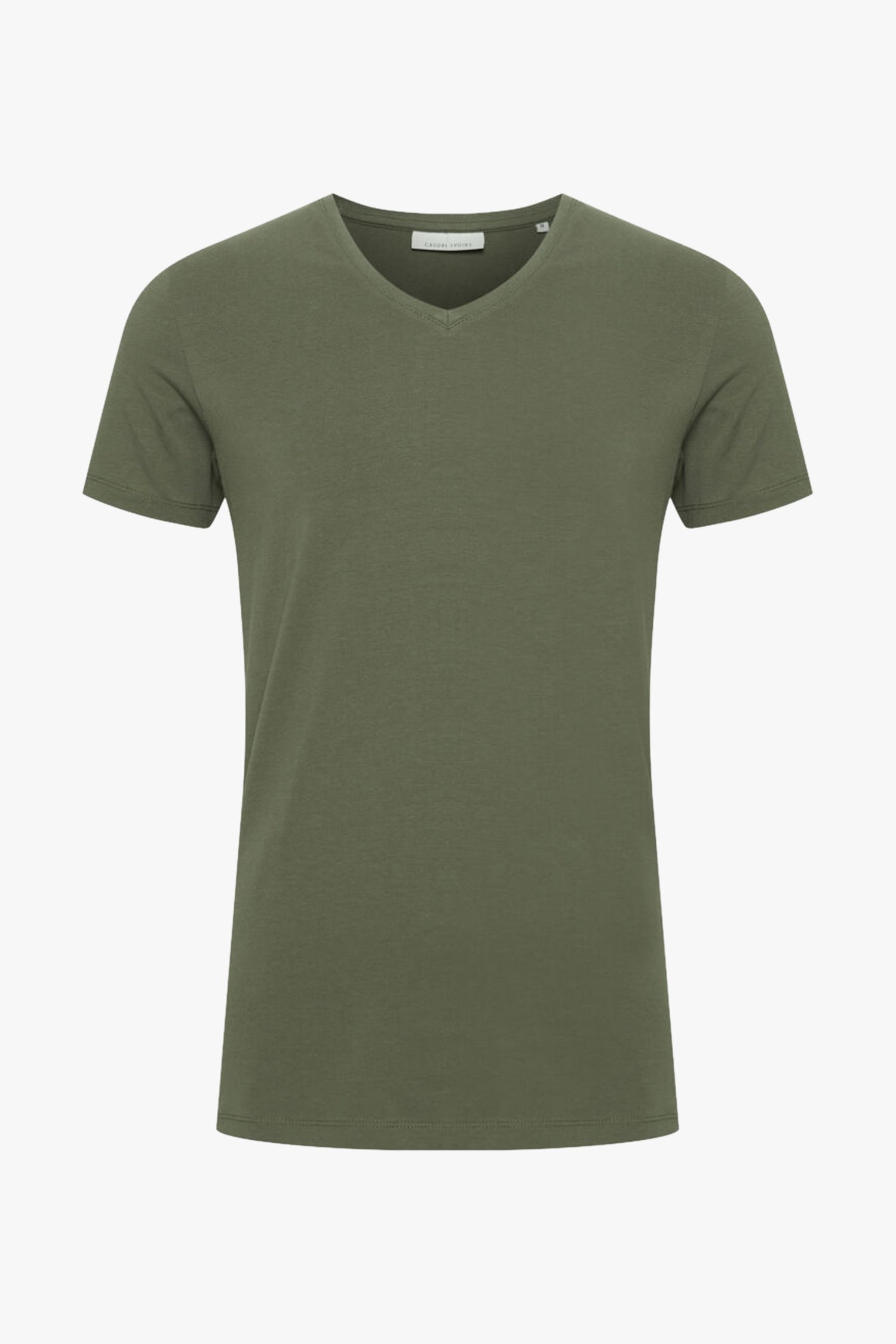 T-shirt vert olive à col en V de Casual Friday pour Hommes