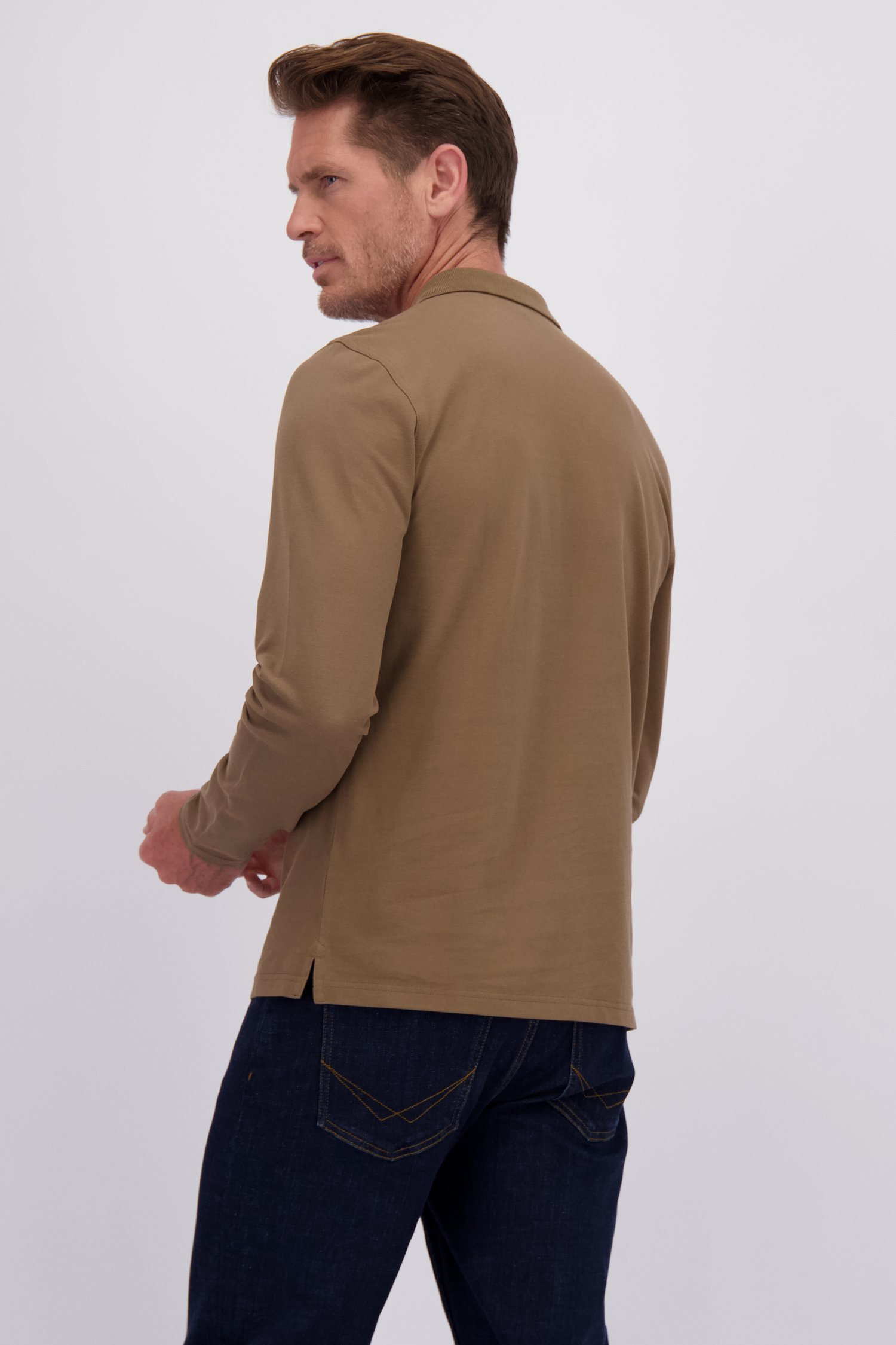Achterkant van Taupe polo met lange mouwen door Dansaert Blue voor Heren