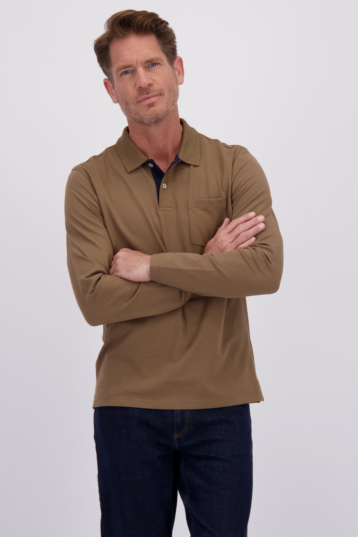 Voorkant van Taupe polo met lange mouwen door Dansaert Blue voor Heren