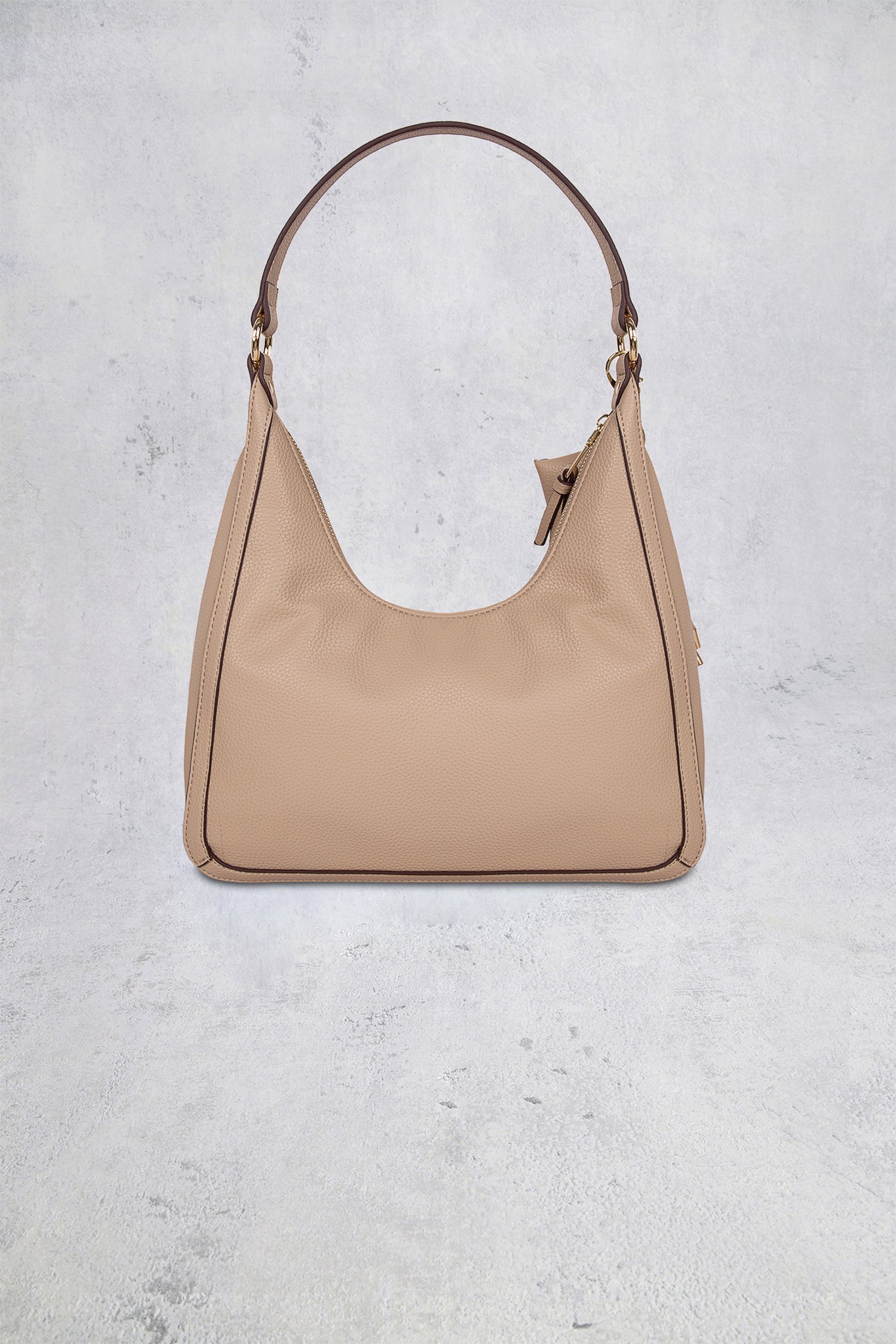 Voorkant van Taupe schoudertas met gouden details door Laurent David voor Dames