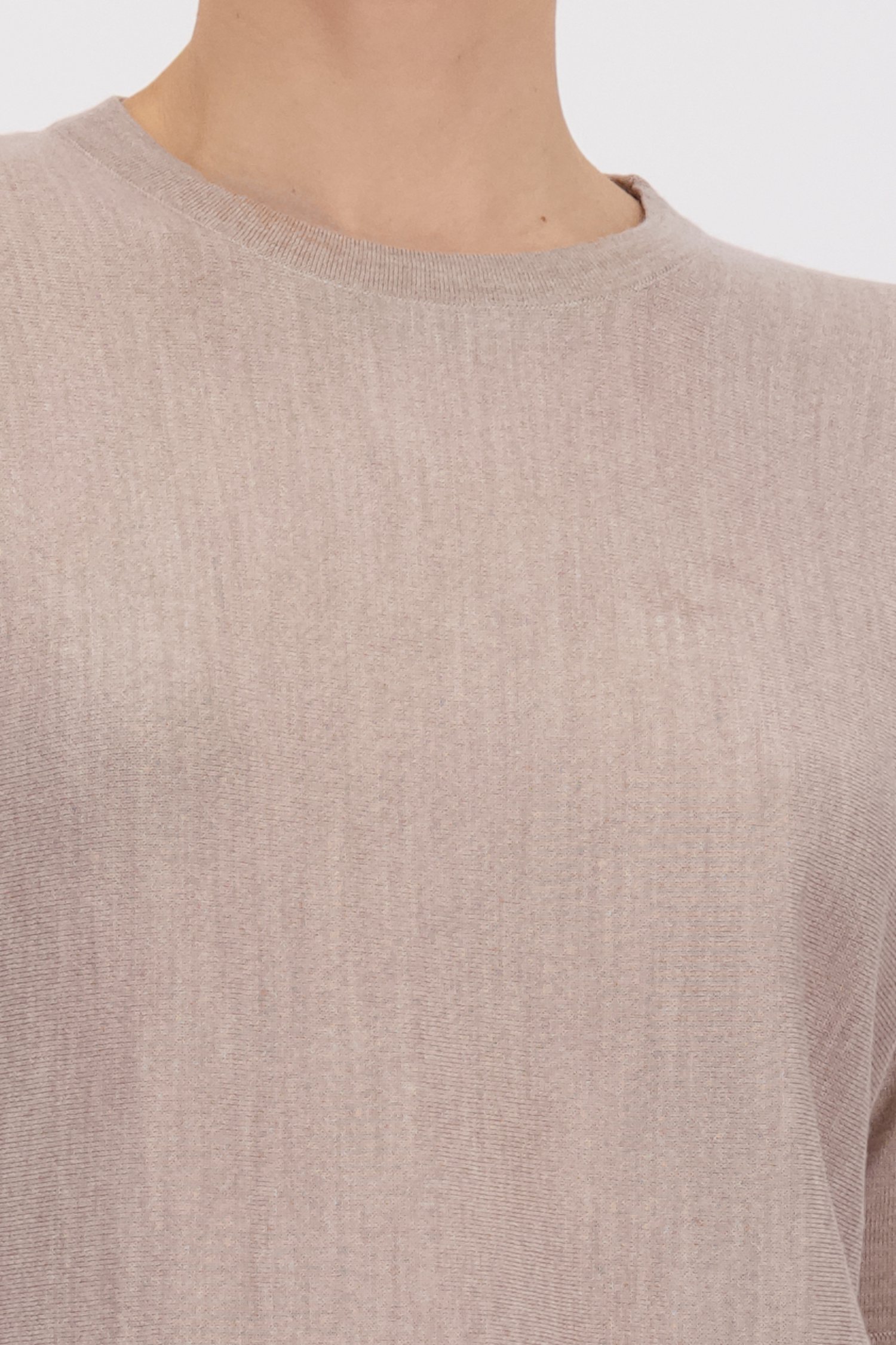 Detail van Taupe wollen truitje met korte mouwen door Liberty Island voor Dames