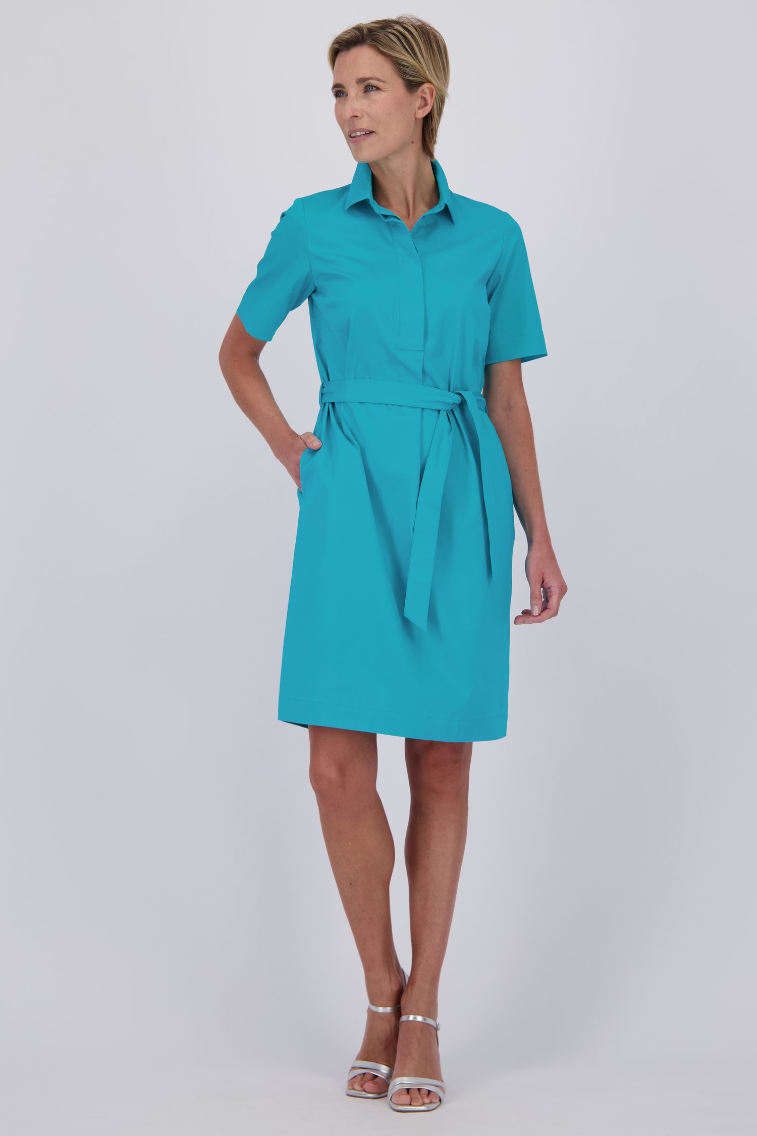 Turquoise kleed in stretchkatoen van Claude Arielle 7030274