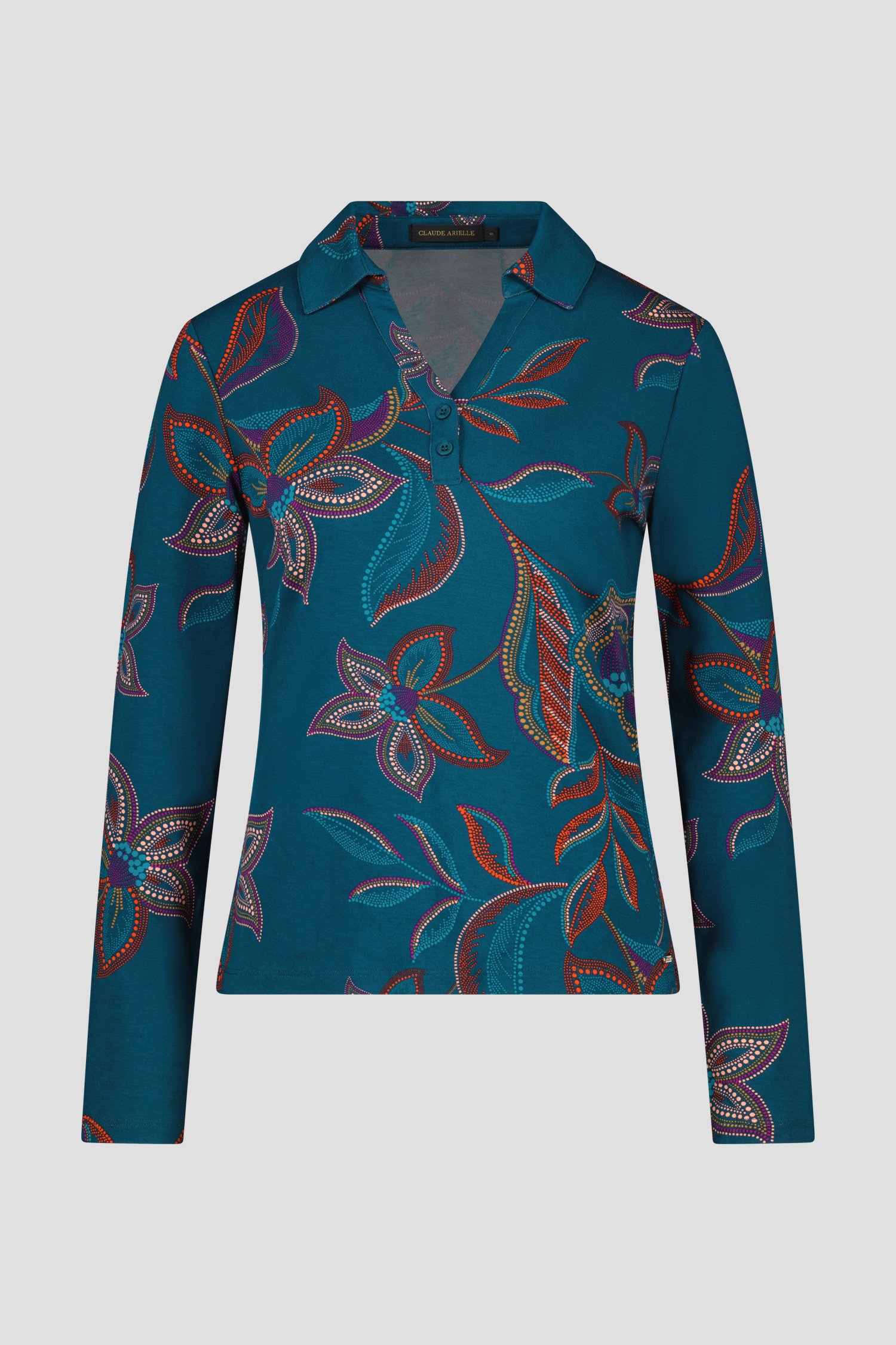 Turquoise polo met gestipte bloemenprint van Claude Arielle voor Dames