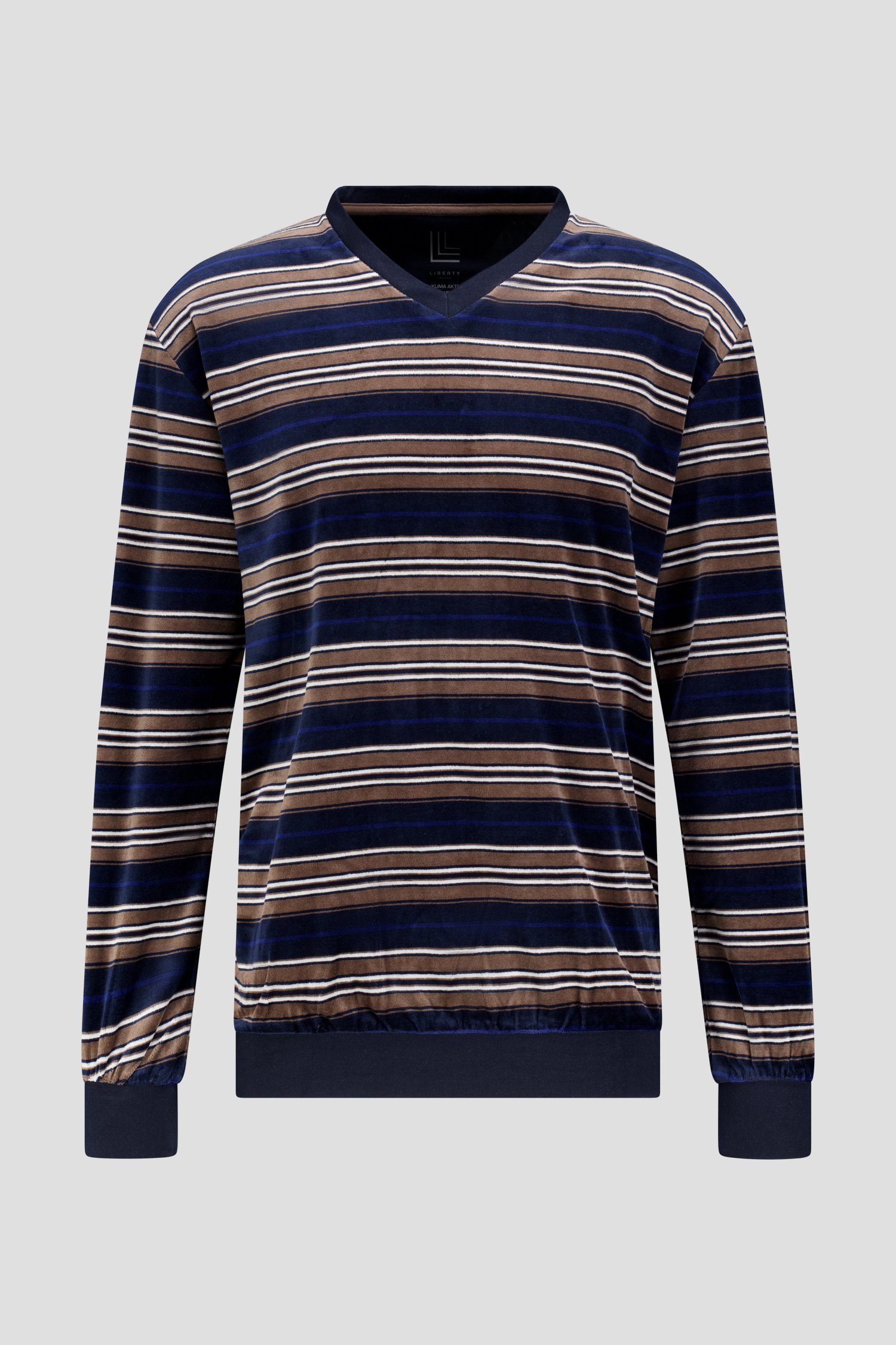 Productfoto 2 van Velours blauwe pyjamaset met streepjesmotief door Liberty Island voor Heren