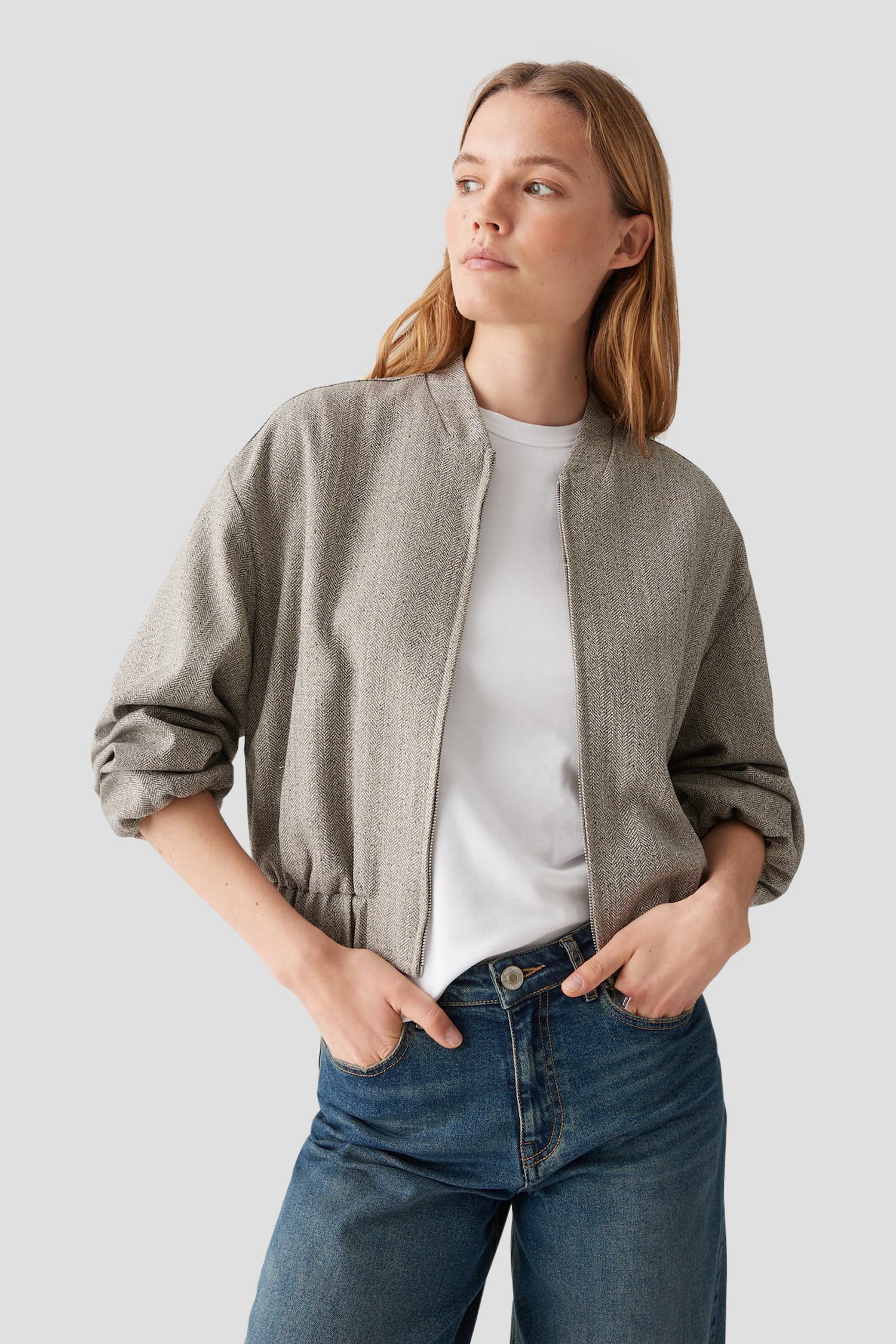 Le devant de Veste beige à motif chevrons de Opus pour Femmes