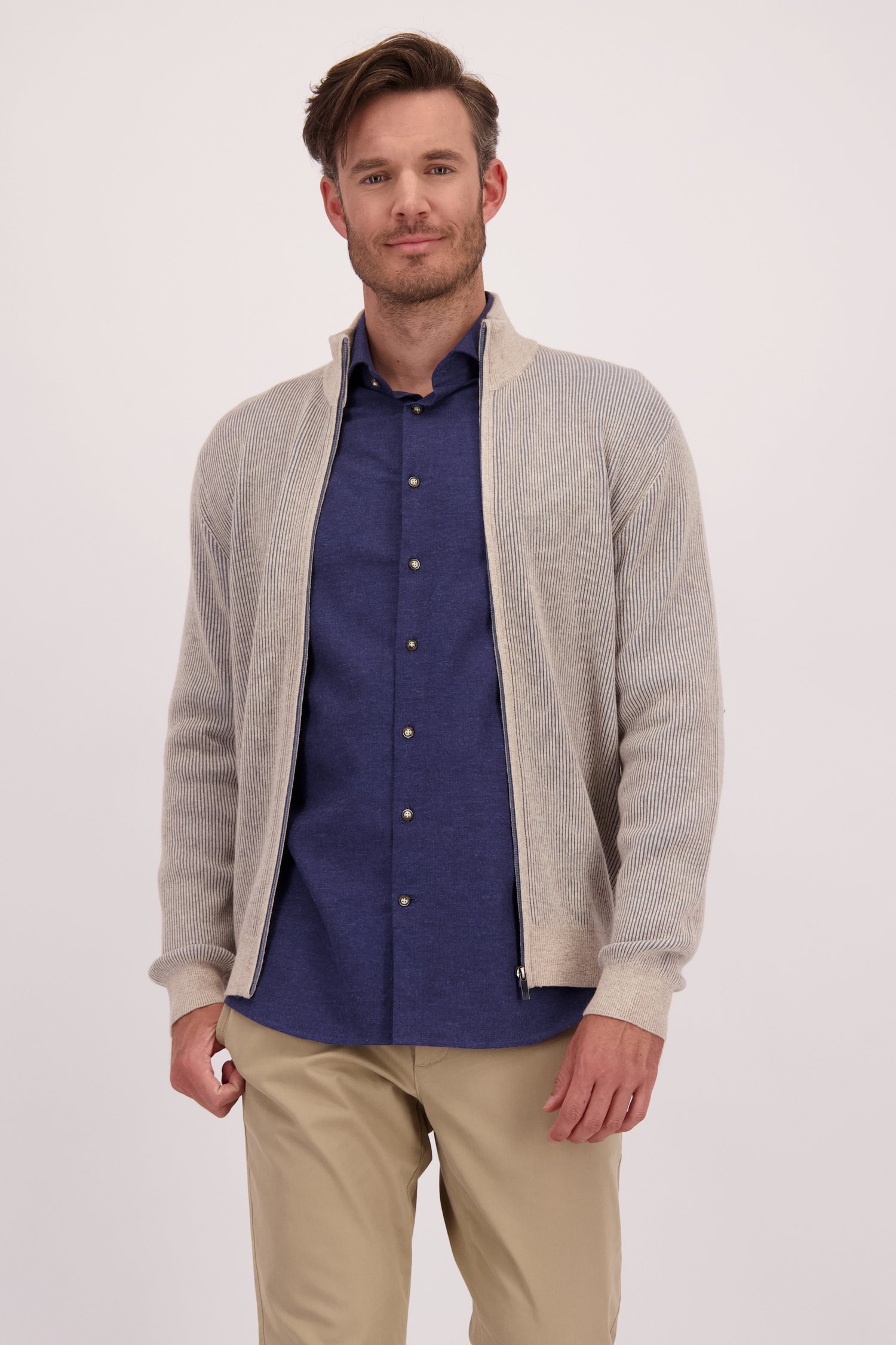 Le devant de Veste beige à rayures avec laine de Upper East pour Hommes