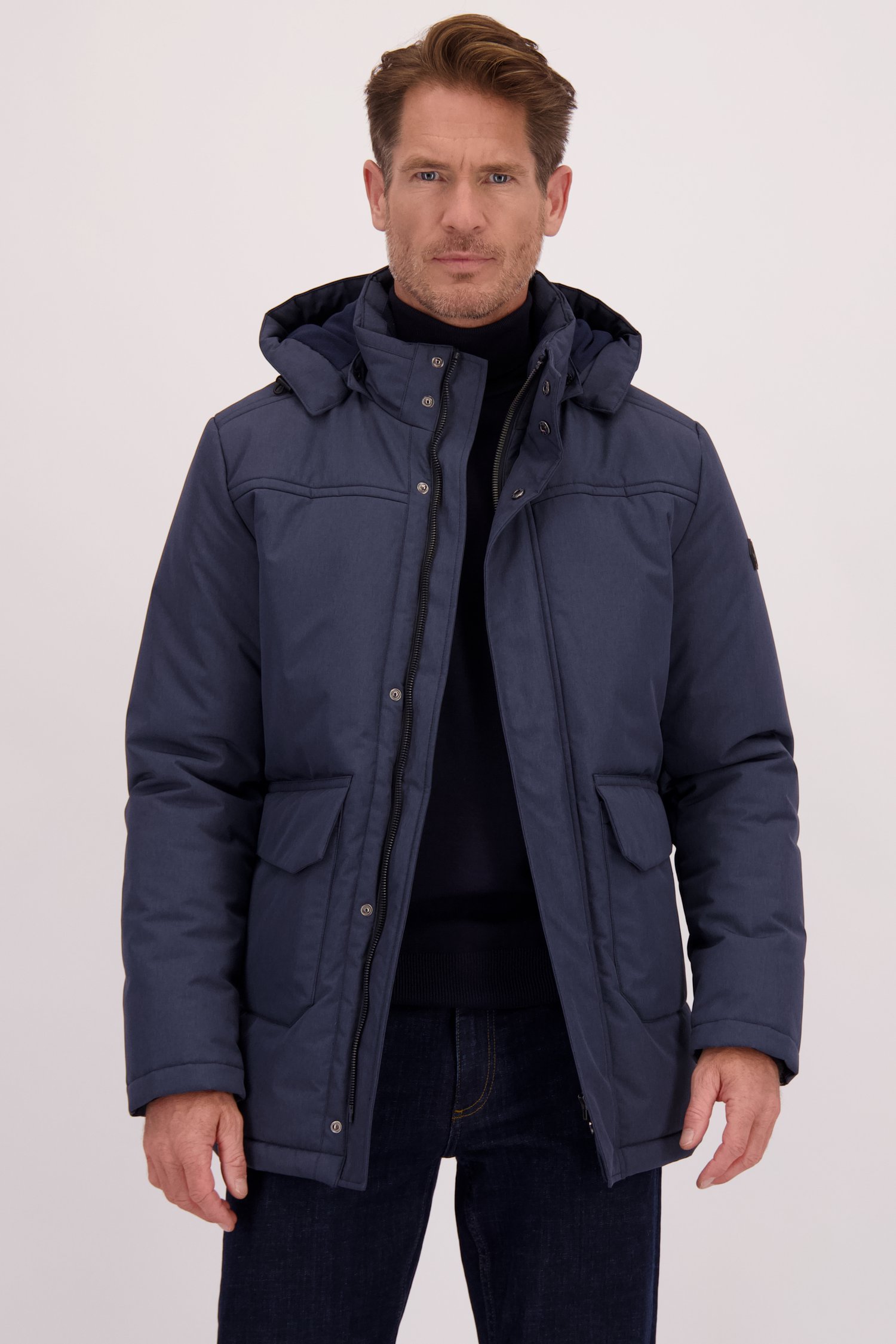 Le devant de Veste matelassée bleu foncé avec capuche amovible de Dansaert Blue pour Hommes