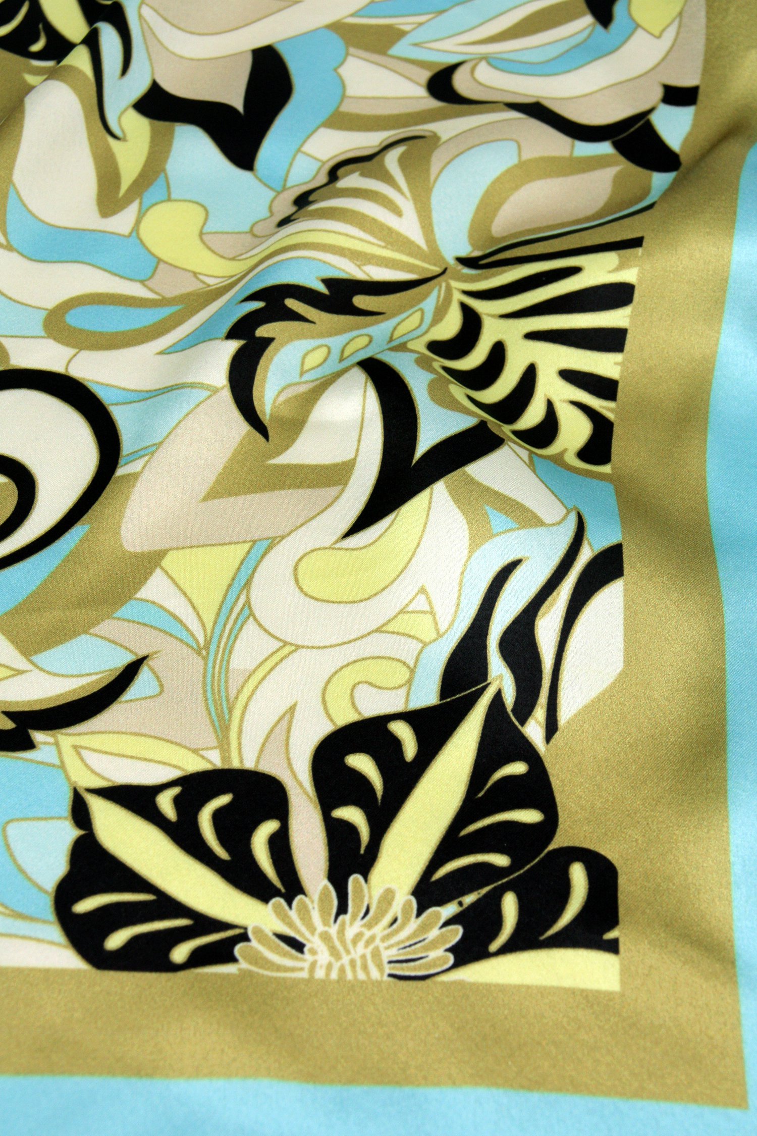 Vierkant sjaaltje met geel-blauwe print van Liberty Island voor Dames