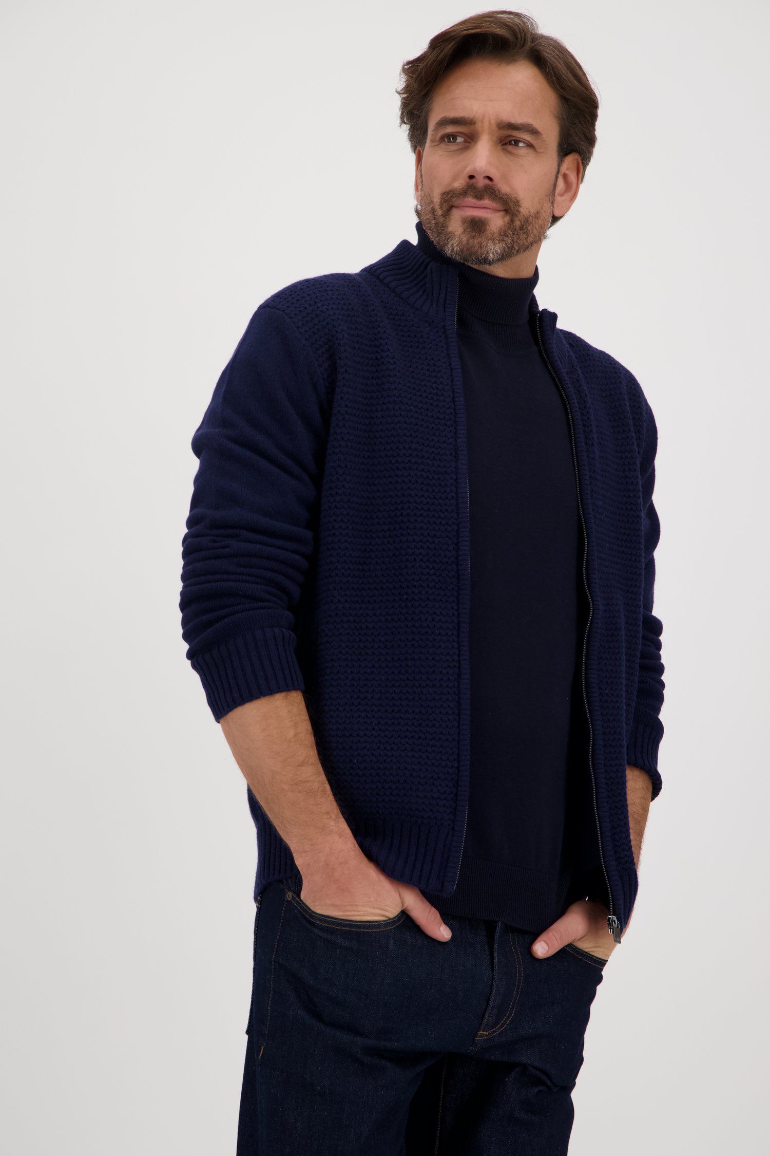Warme blauwe cardigan met rits van Dansaert Blue voor Heren