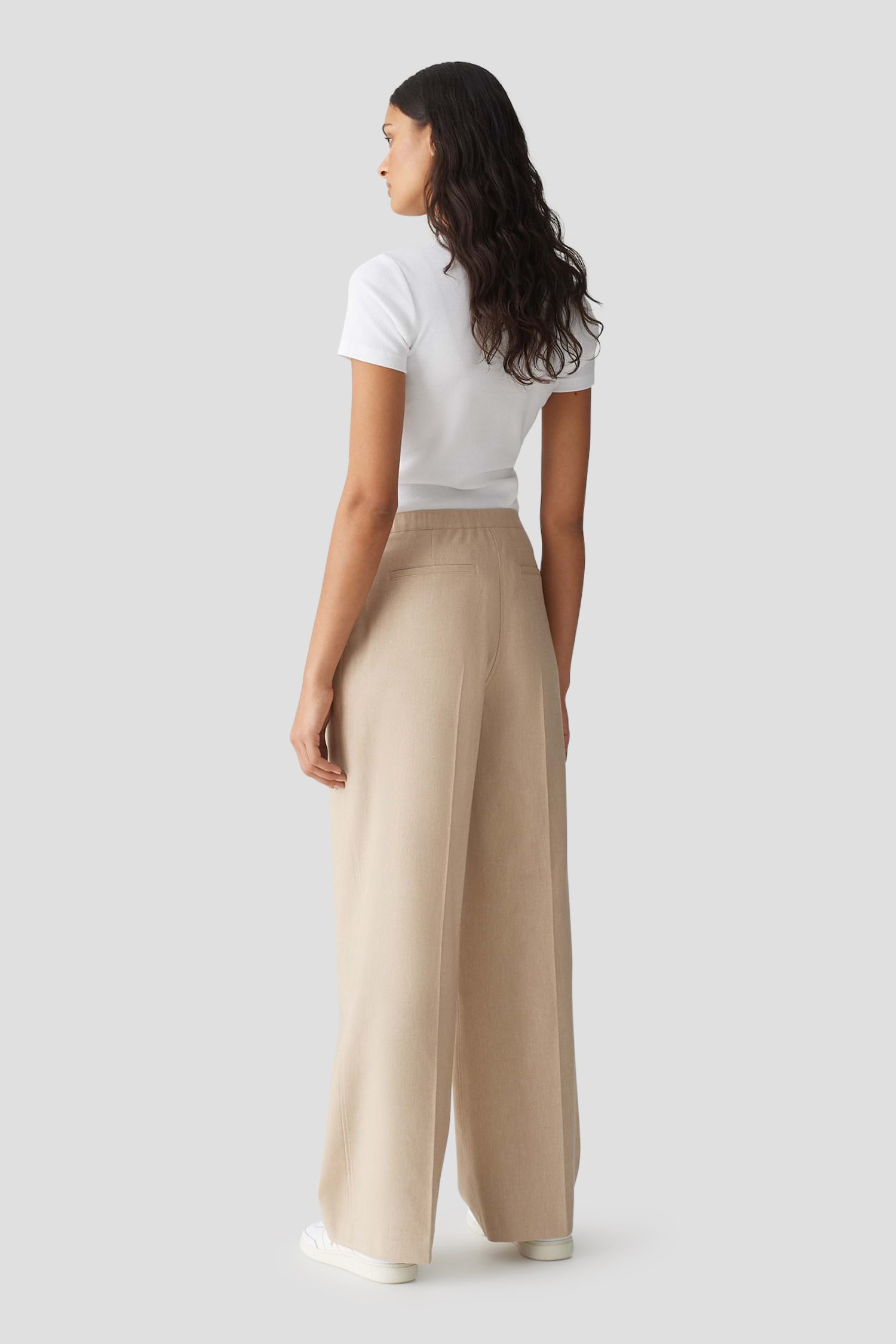 Wijde beige broek met elastische taille van Opus voor Dames