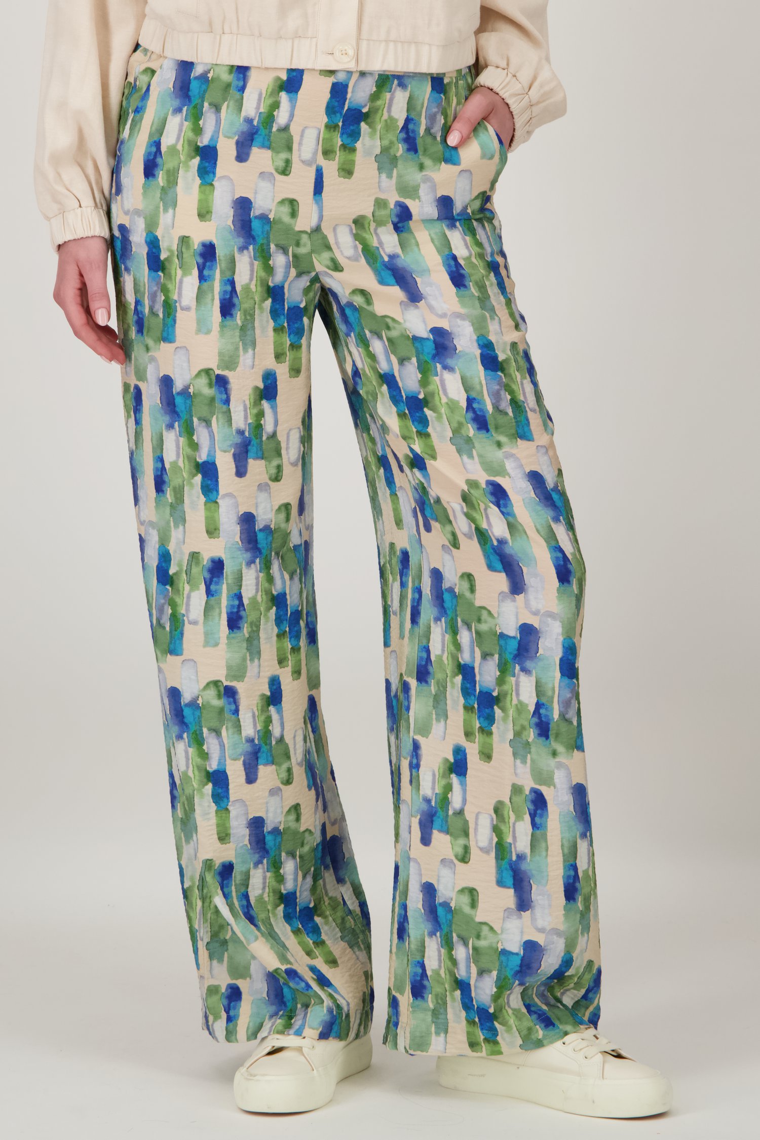Wijde broek met blauw-groene aquarelprint  van Liberty Loving nature voor Dames