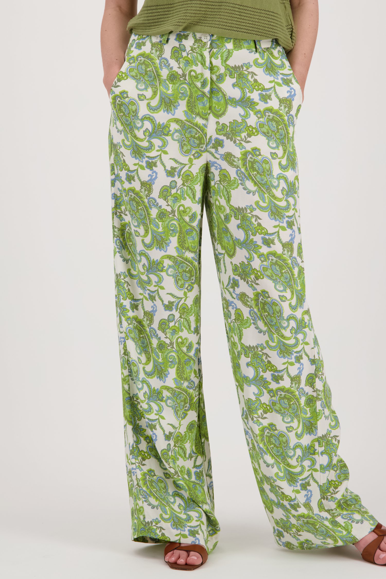 terugtrekken Jumping jack tapijt Wijde broek met groen-blauwe paisley print van More & More | 9868839 | e5