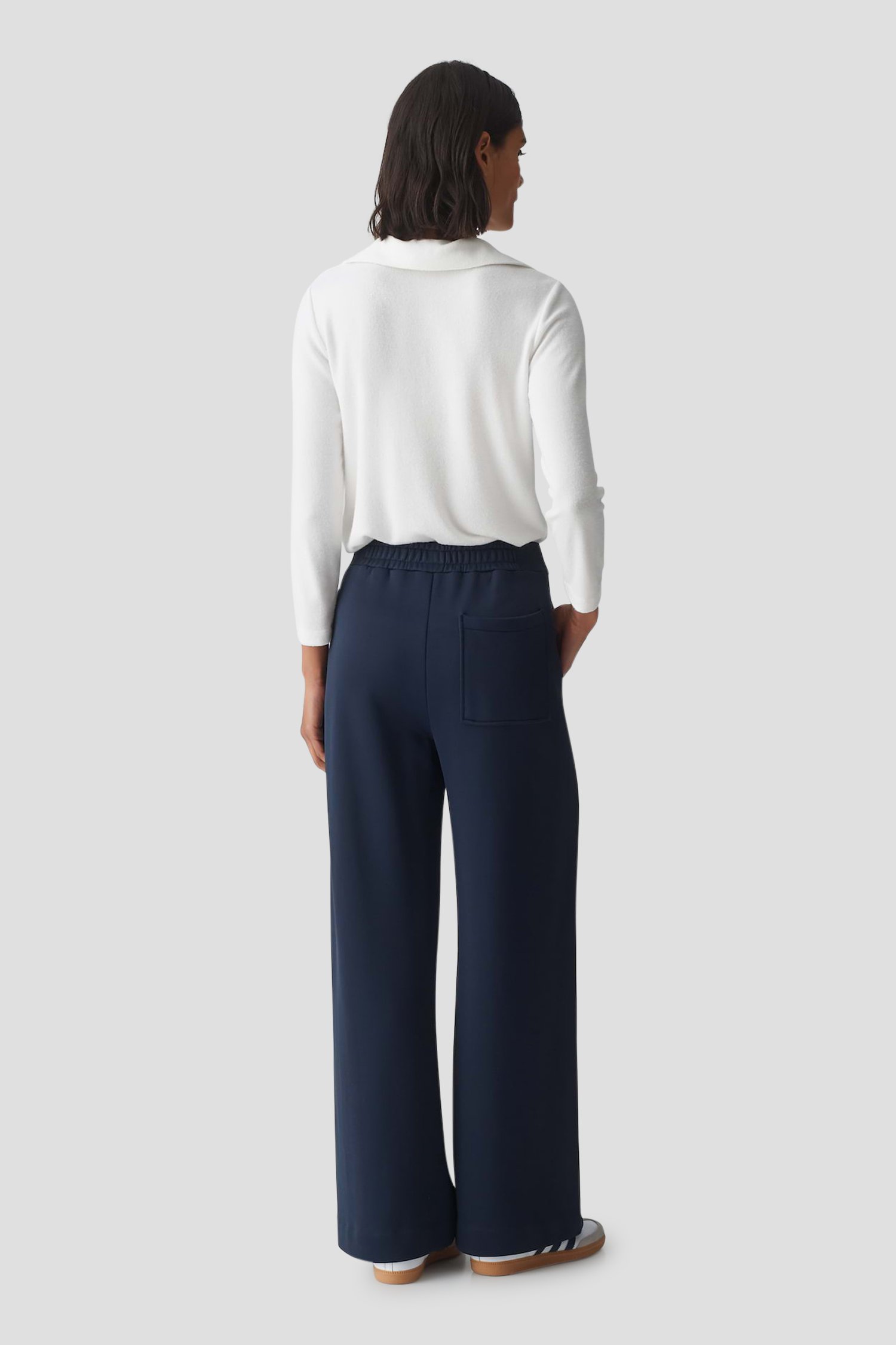 Wijde donkerblauwe broek met elastische tailleband van Opus voor Dames