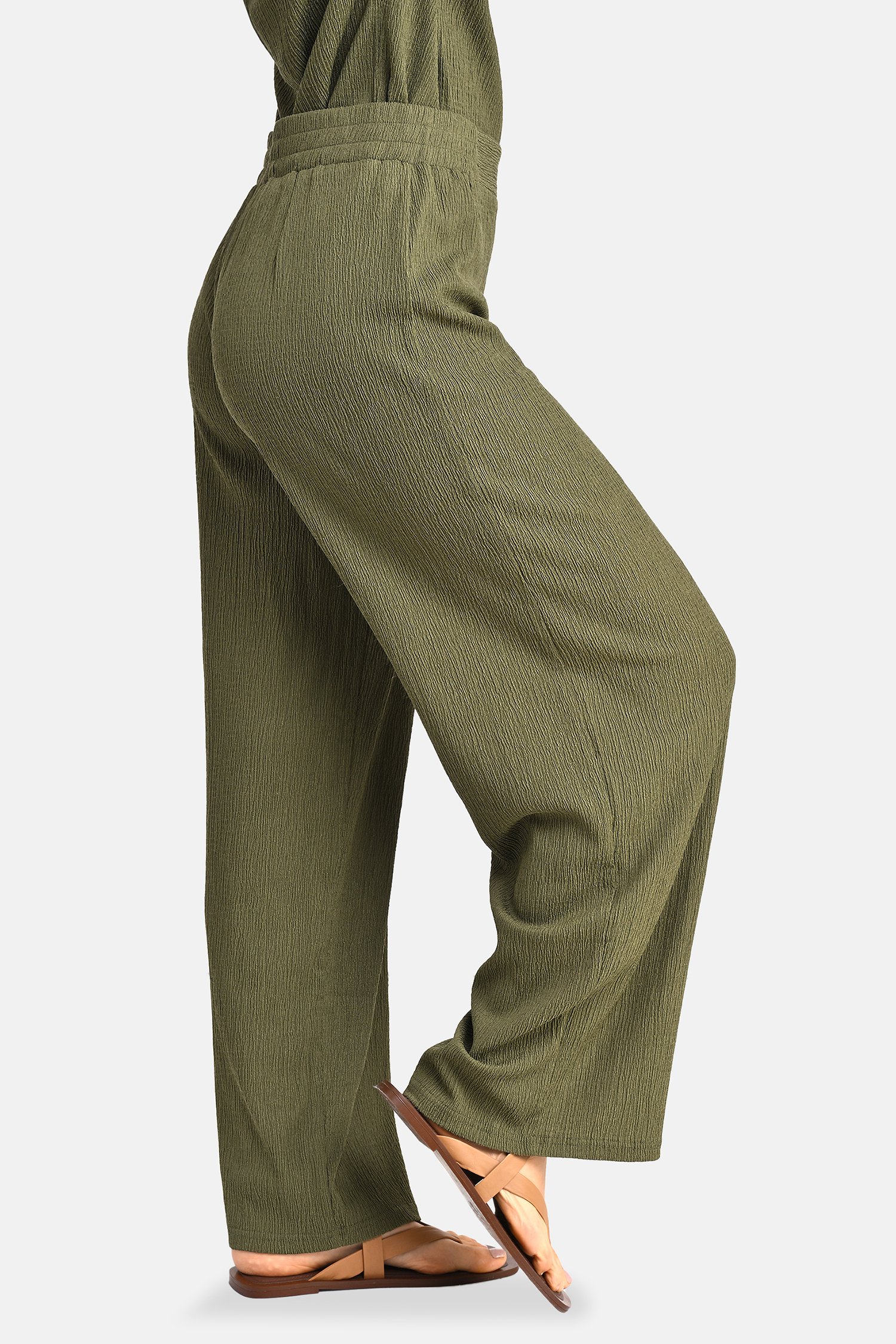 Wijde kaki broek met fijne structuur - 7/8 lengte van Bicalla voor Dames