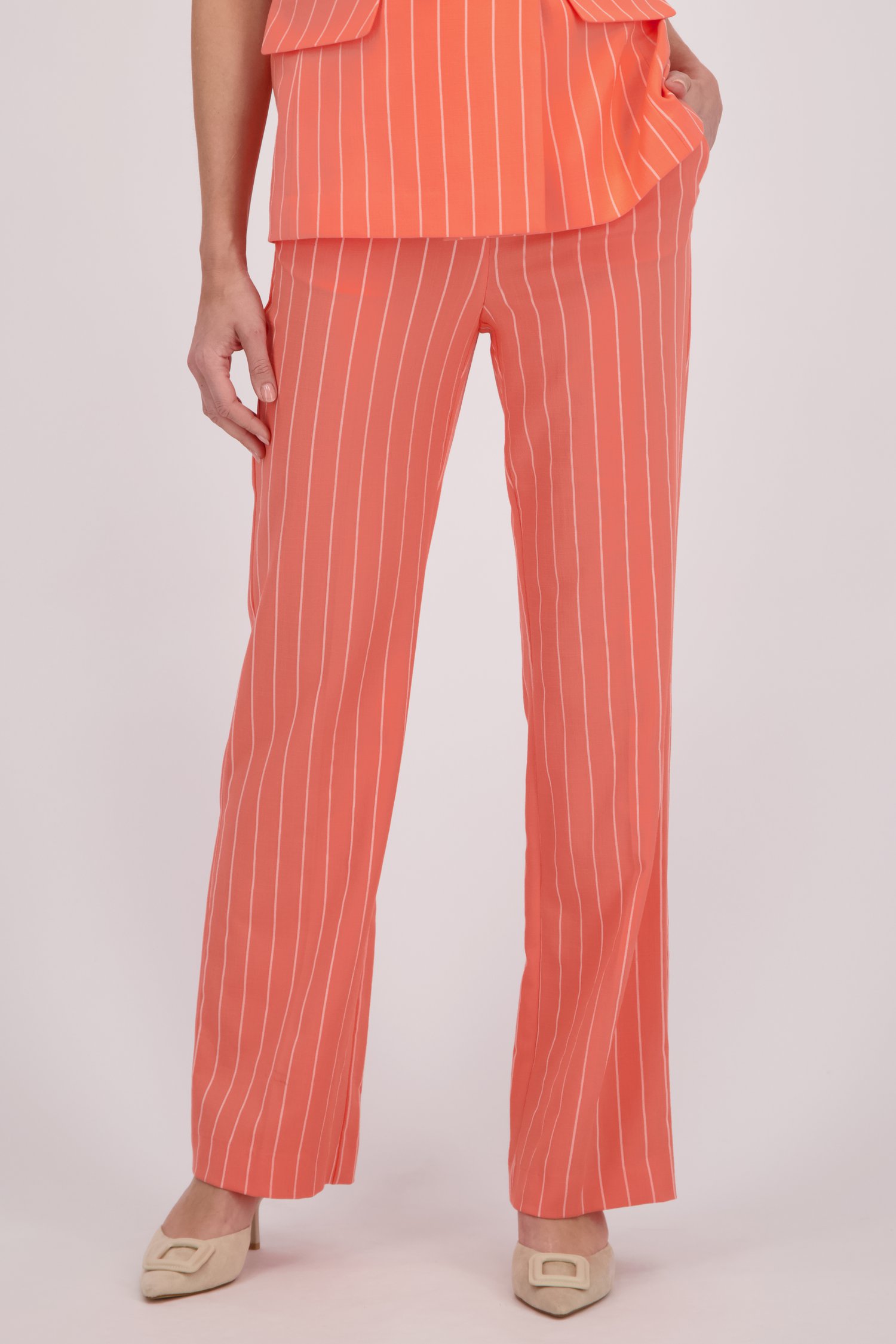 Wijde koraalroze broek met krijtstreep van D'Auvry voor Dames