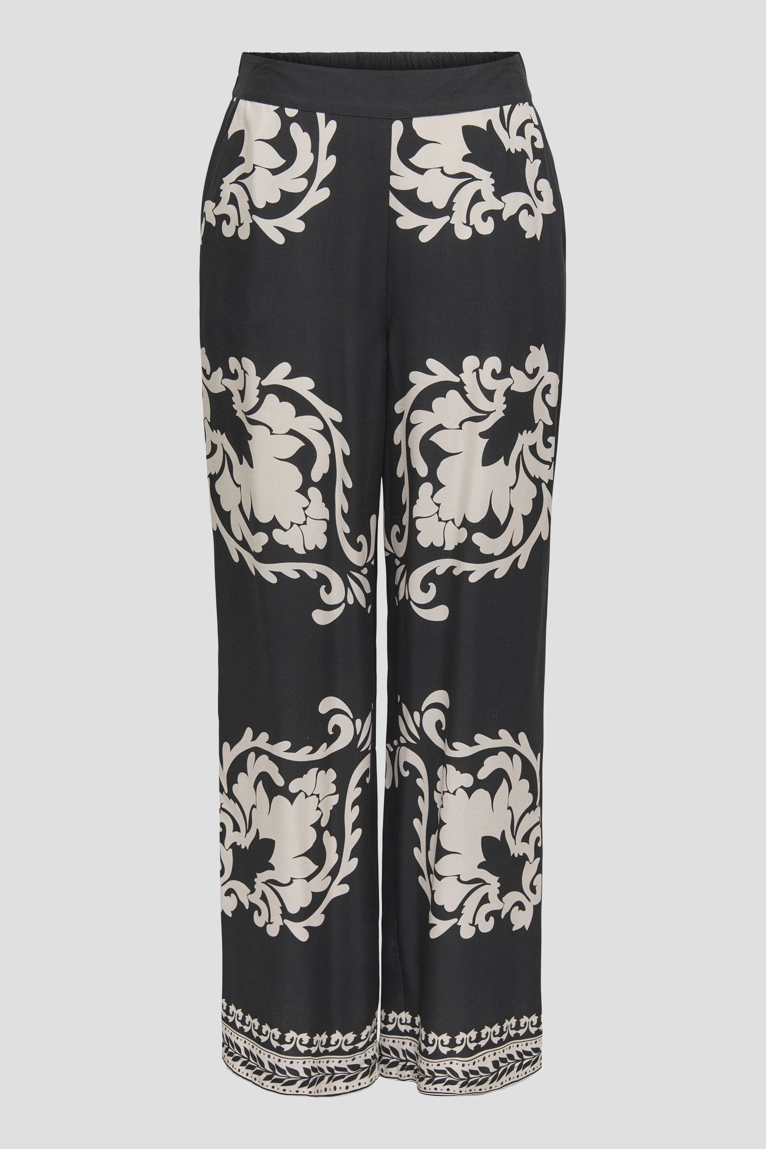 Productfoto 1 van Wijde zwarte broek met lichtbeige print door JDY voor Dames