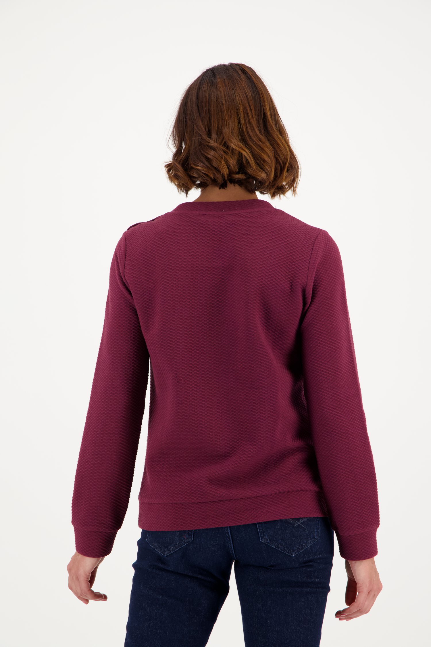 Wijnrode trui met detailknopen van Claude Arielle voor Dames