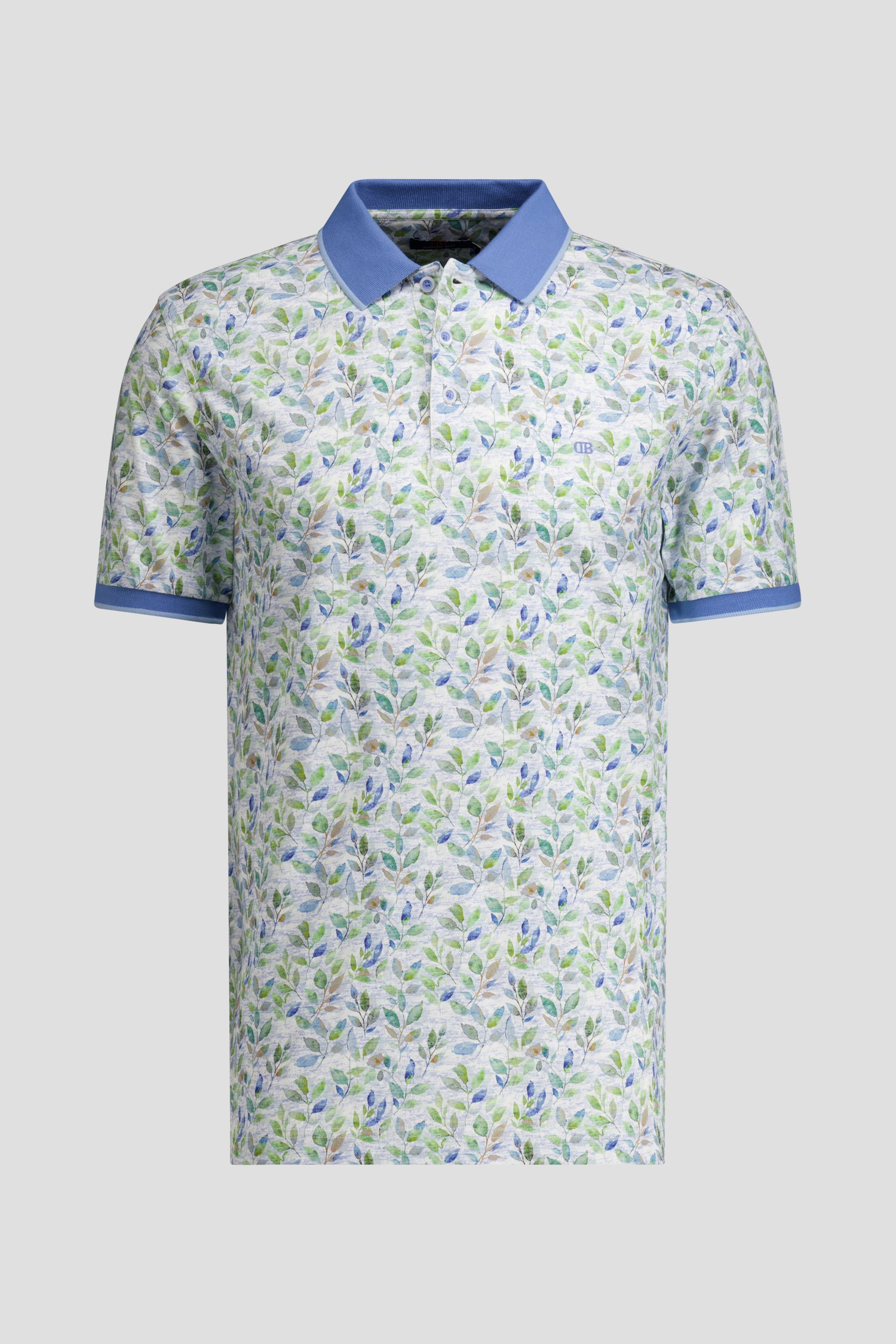 Productfoto 1 van Wit-blauw gemêleerde polo met botanische print door Dansaert Blue voor Heren