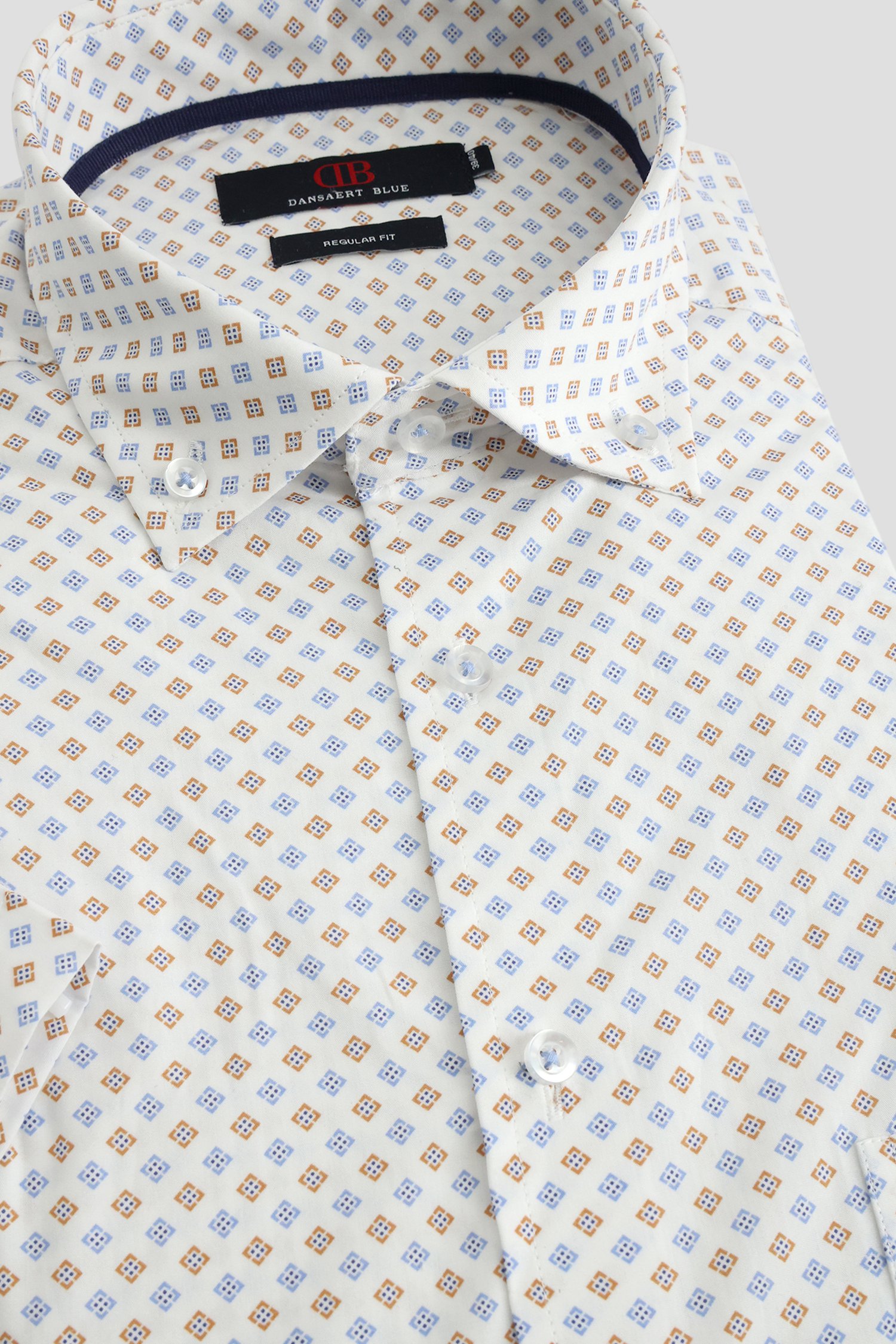 Productfoto 1 van Wit hemd met beige-blauwe print - Regular fit  door Dansaert Blue voor Heren