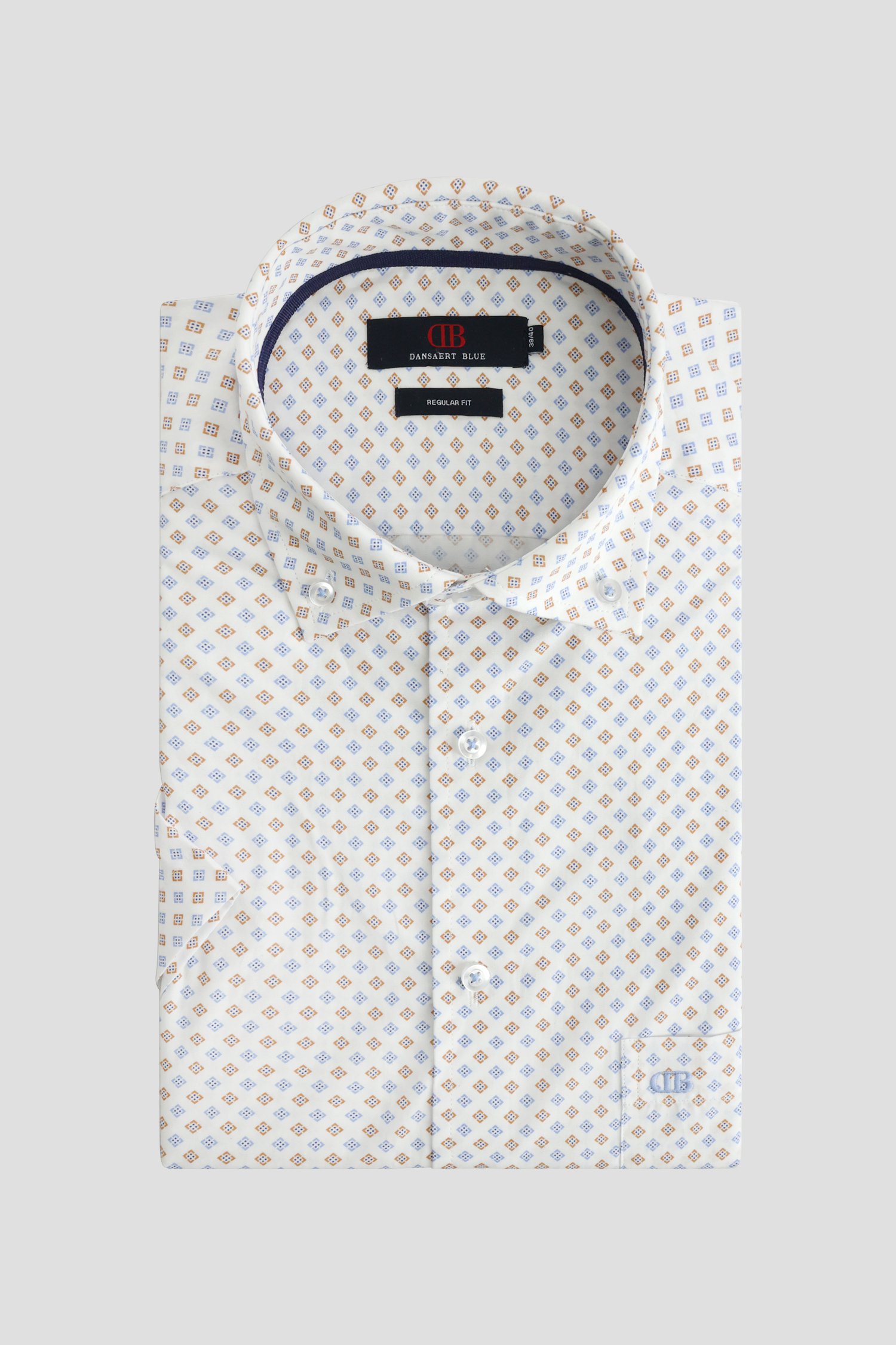 Voorkant van Wit hemd met beige-blauwe print - Regular fit  door Dansaert Blue voor Heren