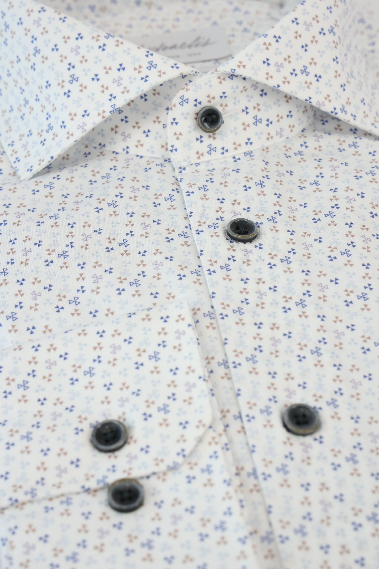 Wit hemd met beige-blauwe print - Slim fit van Michaelis voor Heren