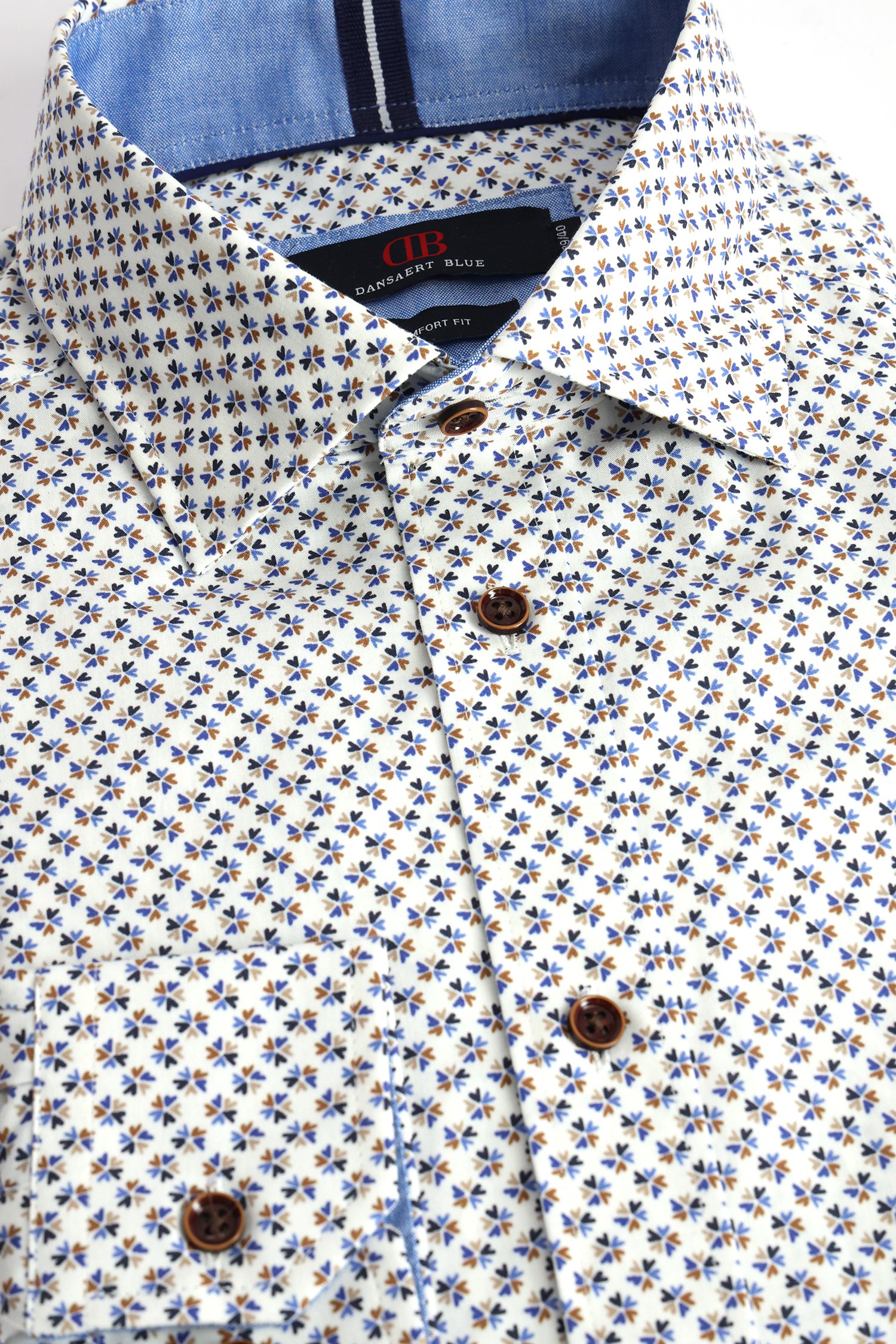 Productfoto 1 van Wit hemd met blauw-bruin motief - Comfort fit door Dansaert Blue voor Heren