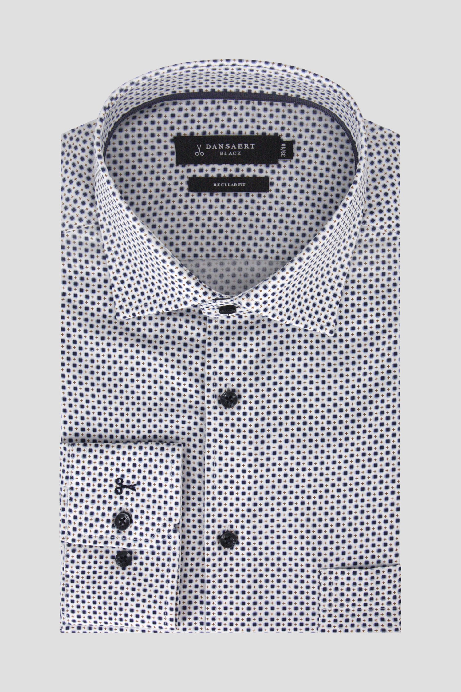Wit hemd met blauw-bruine print - Regular fit van Dansaert Black voor Heren