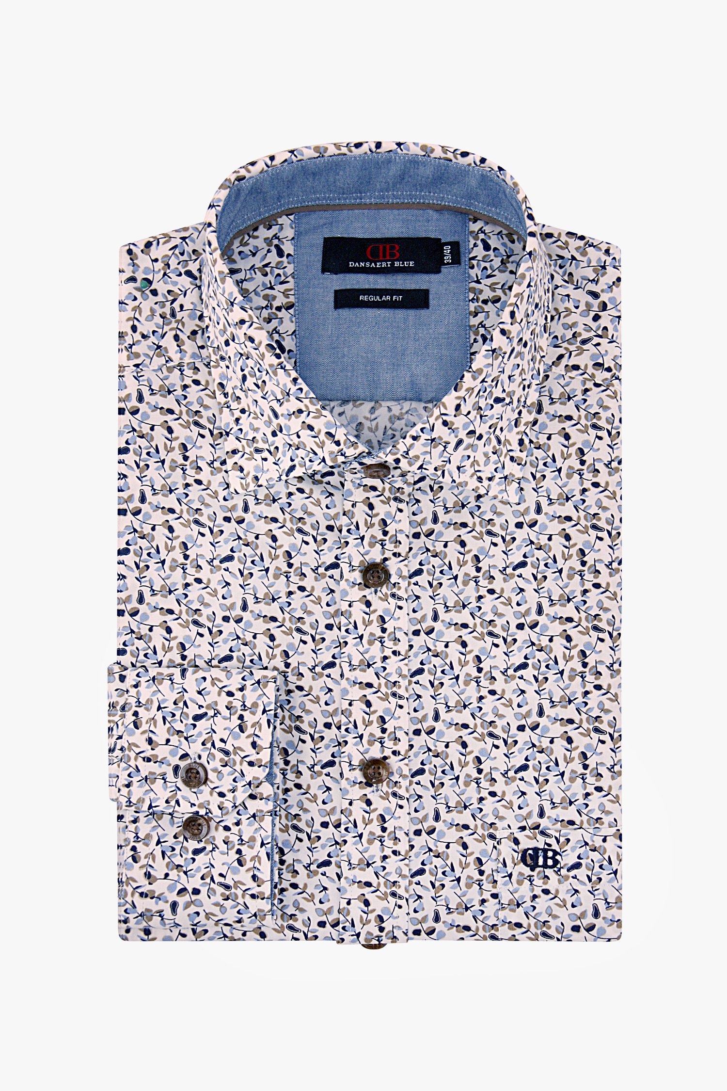 Wit hemd met blauw-bruine print - regular fit van Dansaert Blue voor Heren